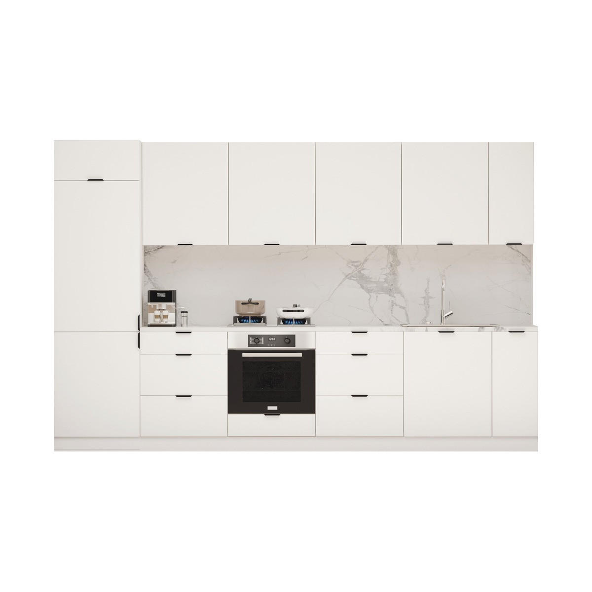 KÜCHENZEILE – 330 cm – KU-SA06 – Lunara – Weiß Matt – ohne E-Geräte - Weiß, Holzwerkstoff (330/203/56cm) - hi-markt