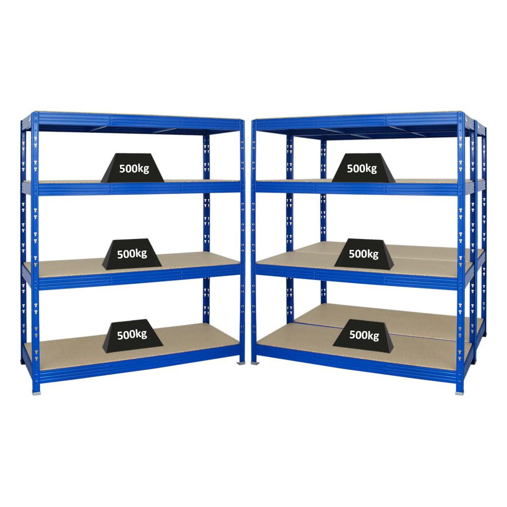 SCHWERLASTREGAL Rhino 3er-Set mit 3x 180x160x60 cm 4 Spanplatten-Ebenen 16mm Fachlast 500 kg Blau - Blau, Metall (480/180/60cm) - PROREGAL