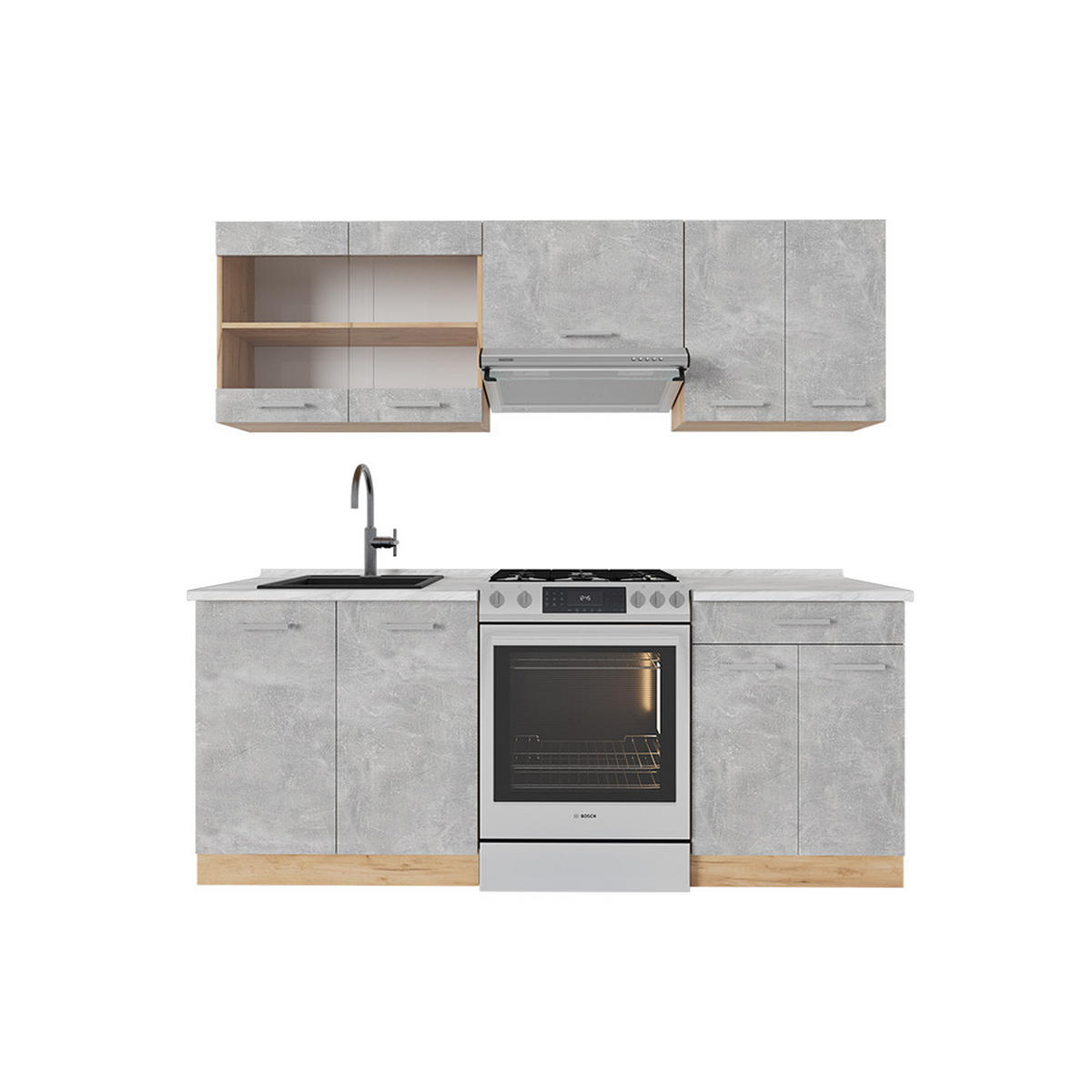 KUCHYŇSKÝ KOUT R-Line Beton/zlatý dub - šedá/medově dubová, kompozitní dřevo (200/81.6/60cm) - Vicco