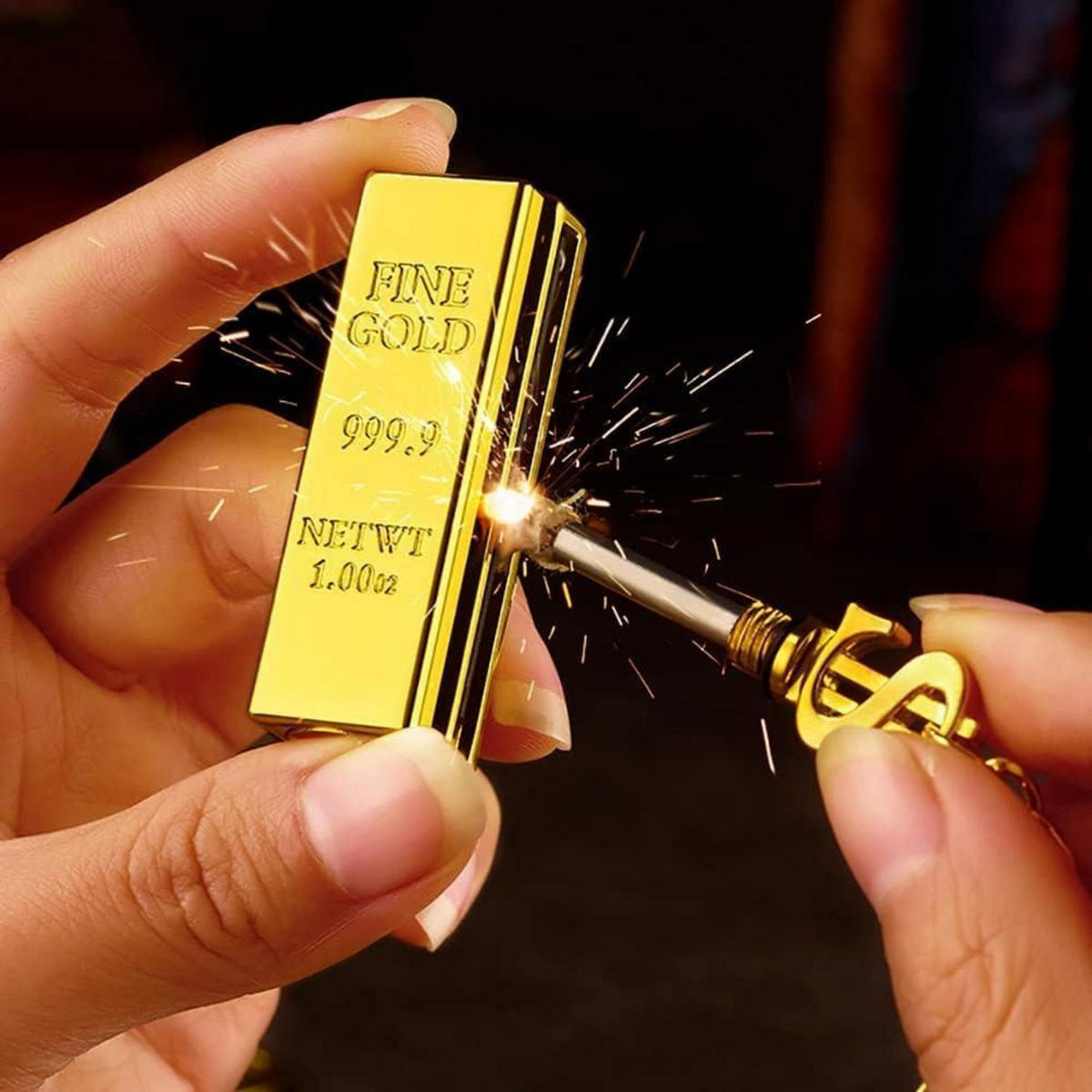 FEUERZEUG mit Schlüsselring Goldfarben - Goldfarben, Metall (1.5/1.5/5cm)