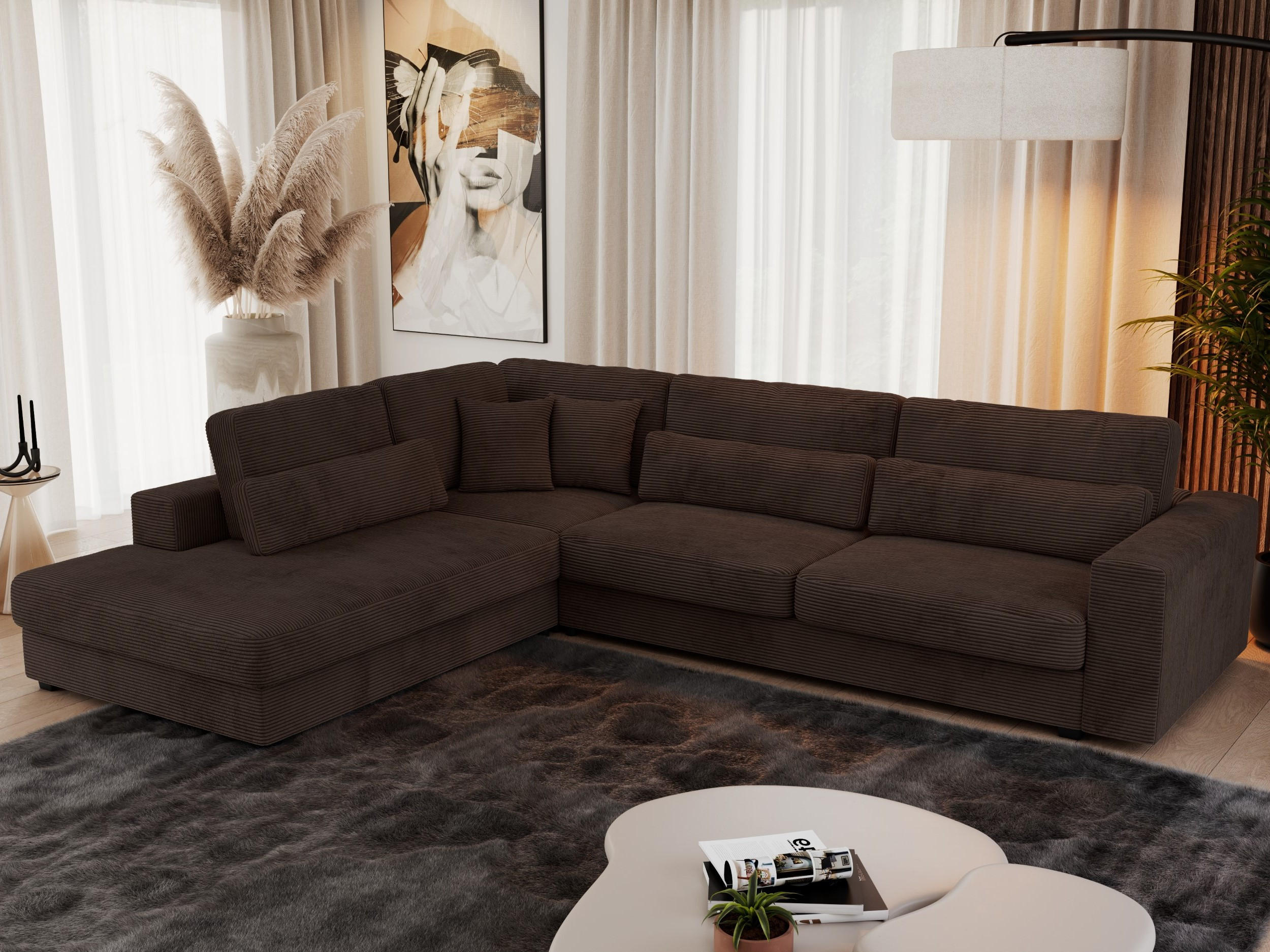 ECKSOFA Savona Braun Cord - links - Schwarz/Braun, Kunststoff/Textil (316/249cm) - MKS