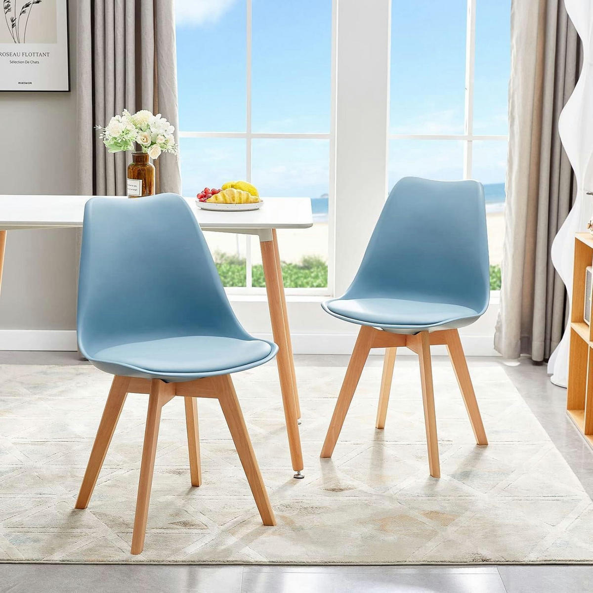 ESSZIMMERSTUHL 4er Set mit Massivholzbeinen und PU-Leder Morandi Lichtblau - Blau, Kunststoff (47.5/82/41cm)