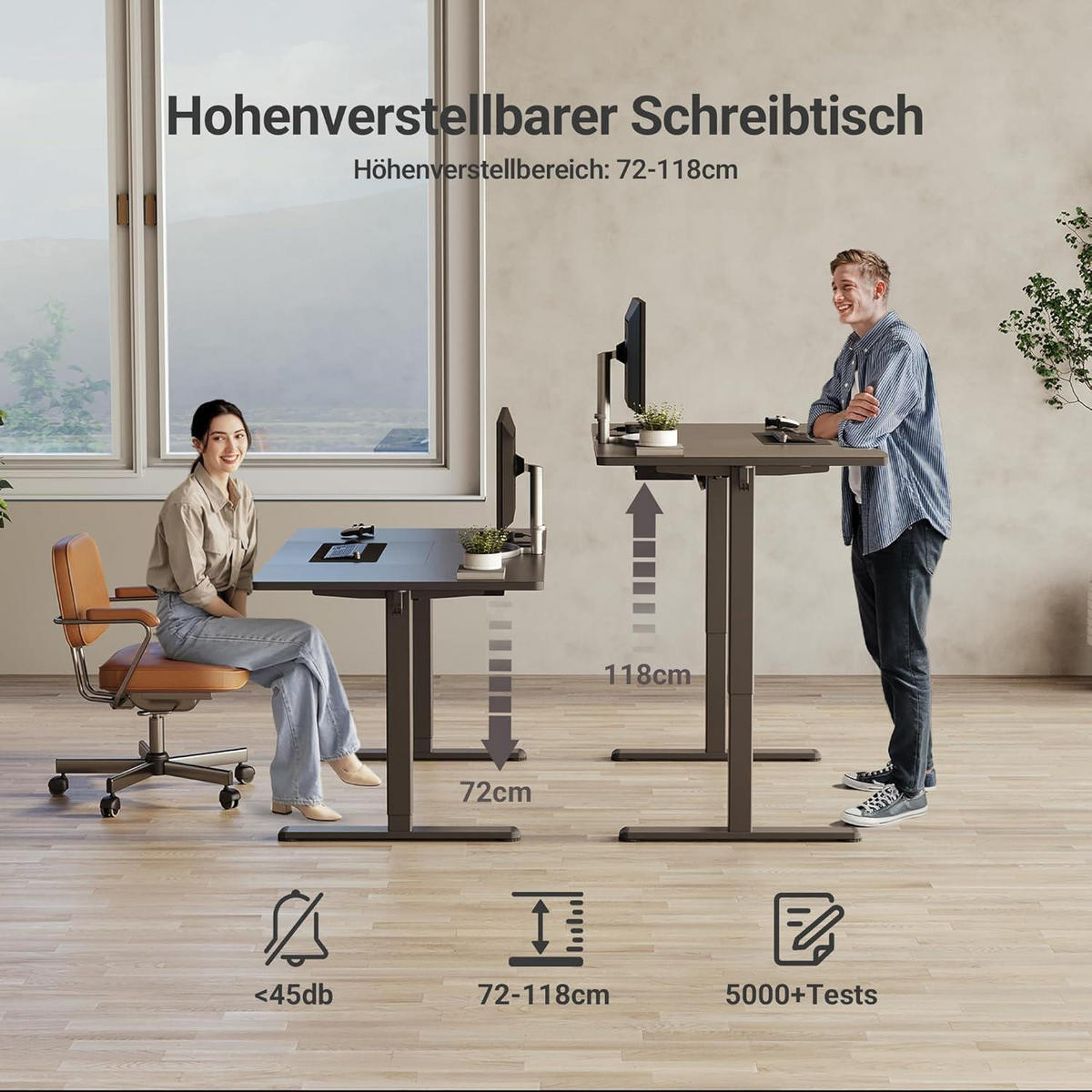 SCHREIBTISCH elektrisch höhenverstellbar 160 x 80 cm Schwarz - Schwarz, Holzwerkstoff (70/140/75cm)