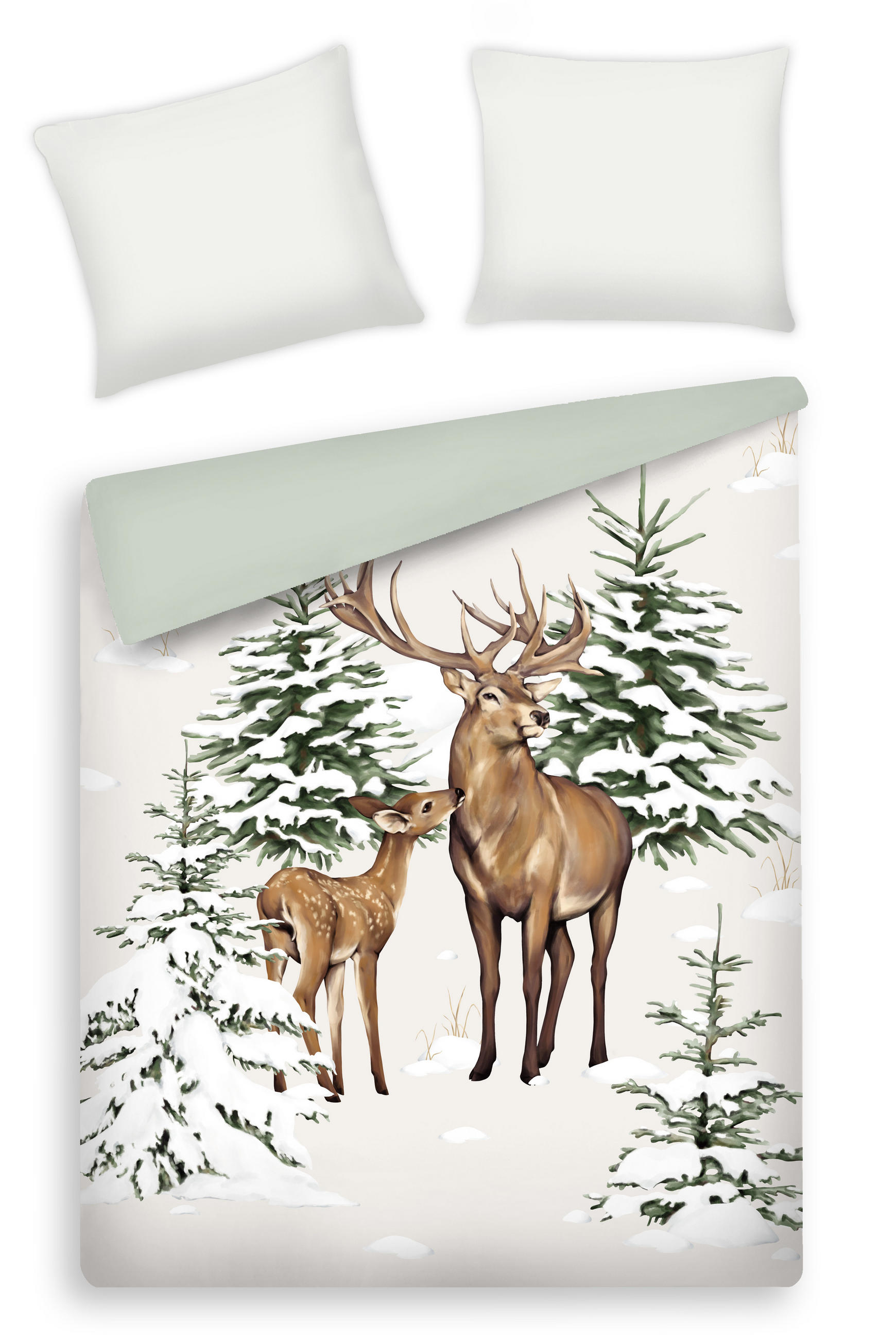 BETTWÄSCHE Satin HIVROSI, 160x200 cm, Beige, Winter Weihnachten Bettbezug, Weihnachtsdeko, Christmas, Weihnachtsmotiv - Beige, Textil (160/200cm) - home&you