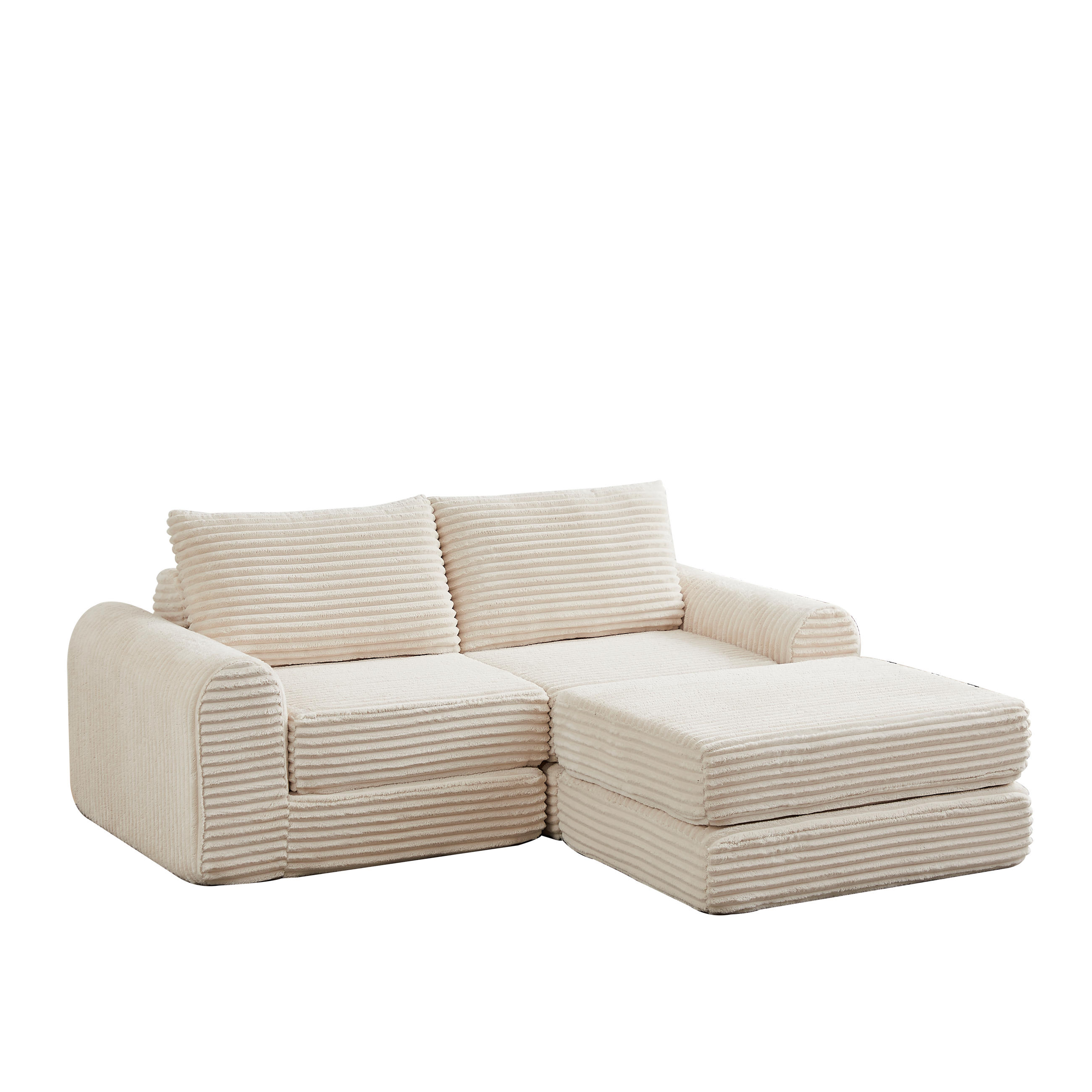 SCHLAFSOFA Cord Beige mit Fußstütze und Modulen - Beige, Textil (194/243cm) - WISHDOR