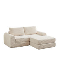 SCHLAFSOFA Cord Beige mit Fußstütze und Modulen - Beige, Textil (194/243cm) - WISHDOR
