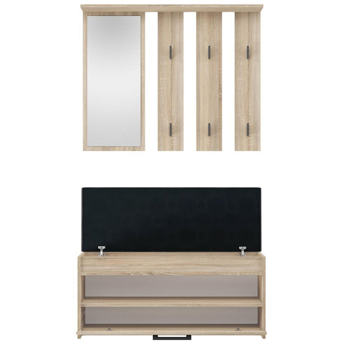 FLURMÖBEL-SET Parmani Sonoma Eiche - Beige/Schwarz, Holzwerkstoff/Metall (100/180/35cm) - Selsey