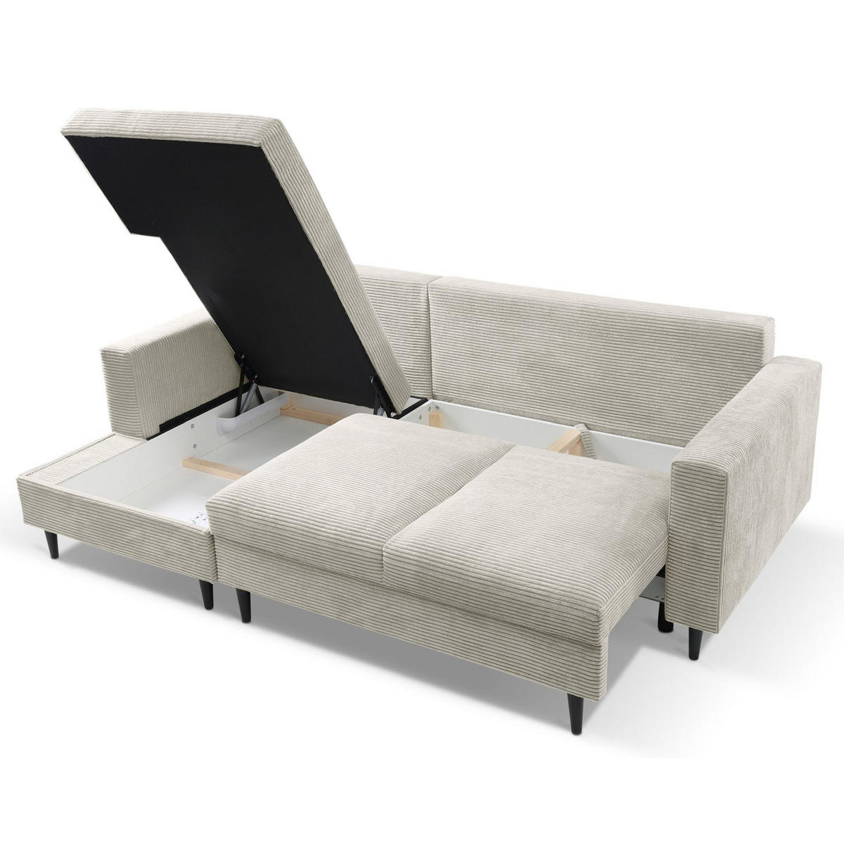 ECKSOFA Nalika Hellbeige mit Cordbezug - Beige/Creme, Holz/Textil (230/143cm) - Selsey