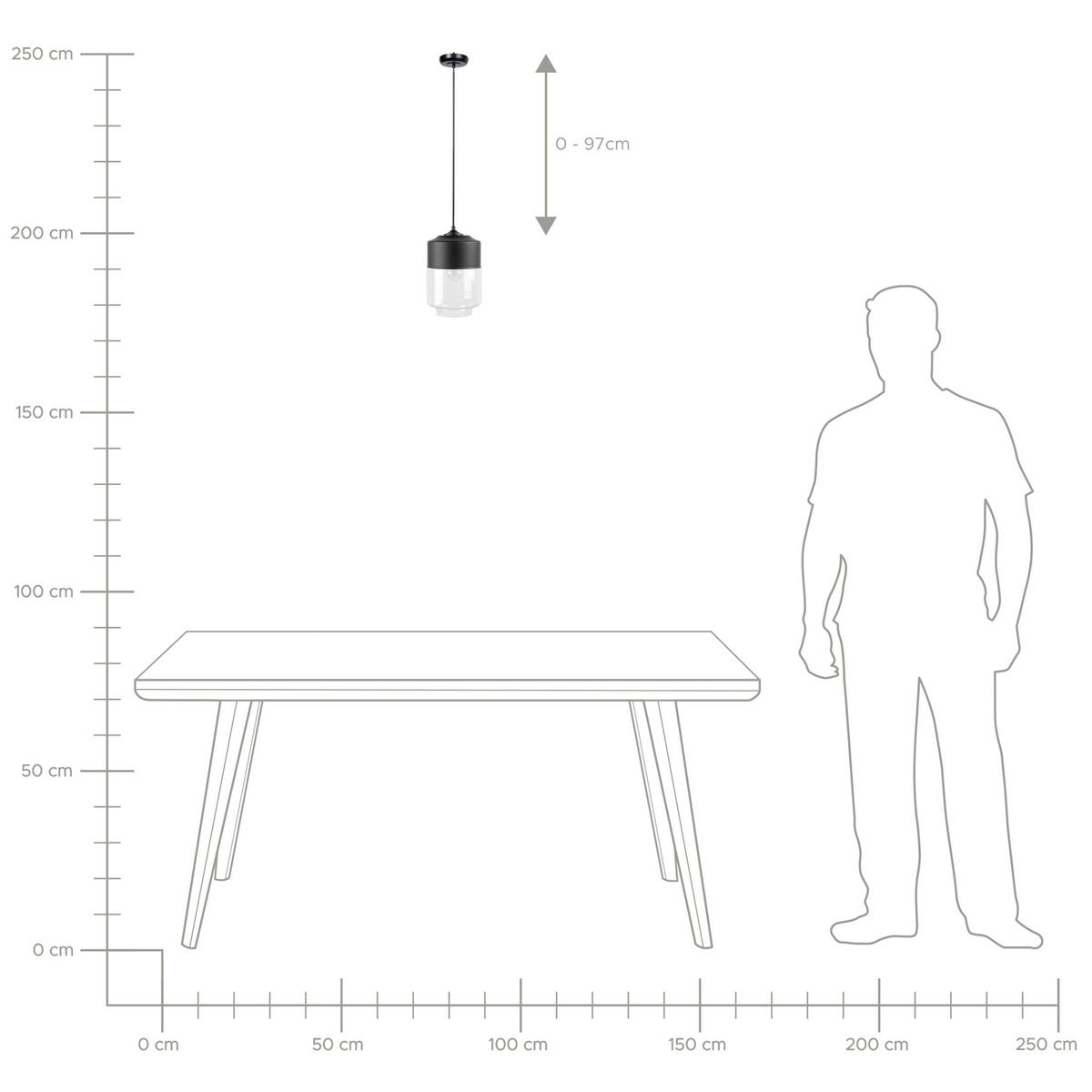 HÄNGELEUCHTE Jurua 18/18/125 cm - Schwarz, Glas (18/18/125cm) - Beliani