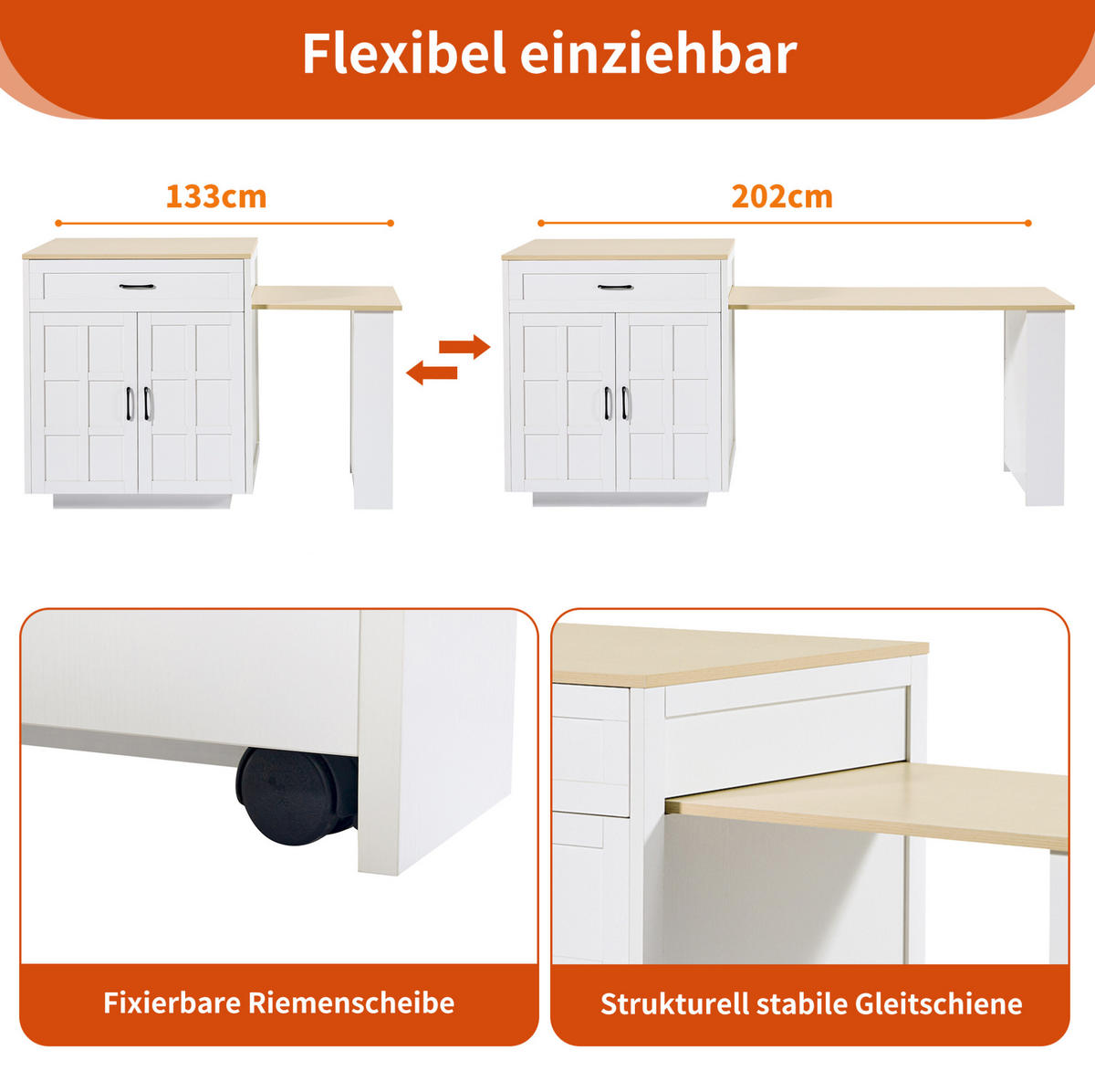 STEHTISCH/BARTISCH 133-202/70/93,5 cm in Weiß, ausziehbar mit Stauraum - Weiß, Holzwerkstoff (133/70/93.5cm) - BEAOK