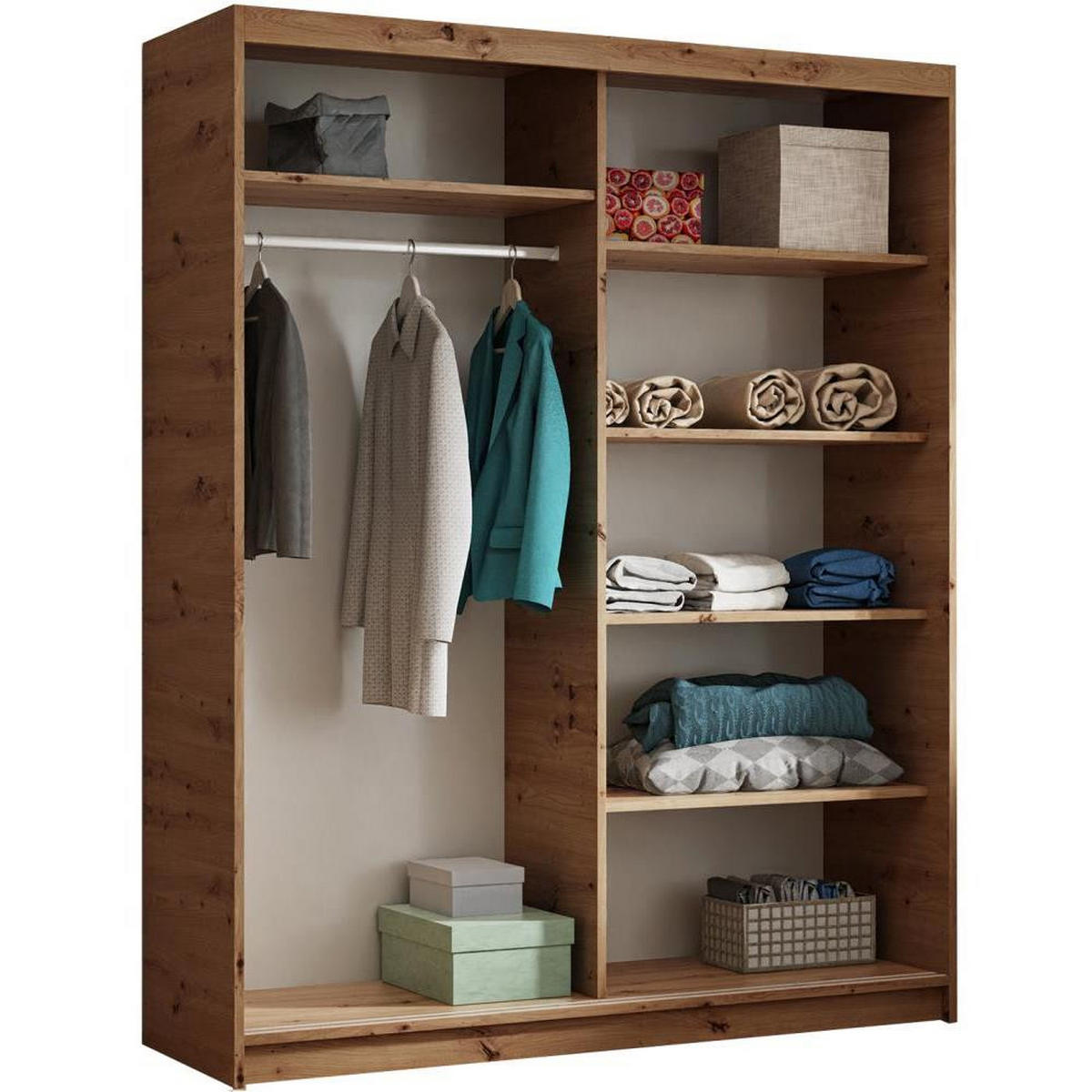 SCHWEBETÜRENSCHRANK Hela 100/205/60 2-türig eiche Artisan/weiß mit Spiegel - Eiche Artisan/Weiß, Holzwerkstoff (100/205/60cm) - Beautysofa