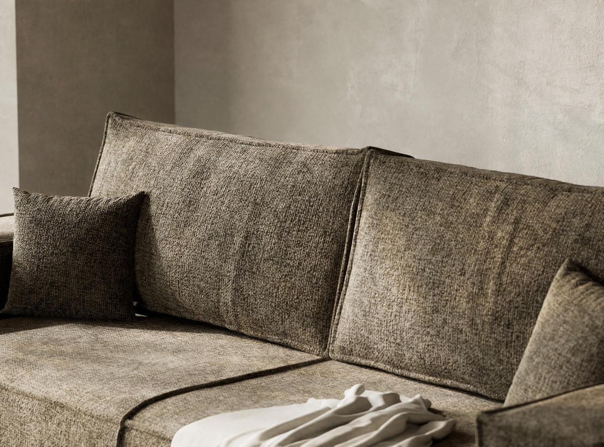 SOFA MIT SCHLAFFUNKTION Milos Taupe Chenille-Stoff - Taupe/Schwarz, Holz/Holzwerkstoff (255/70/105cm) - Maison de Reve
