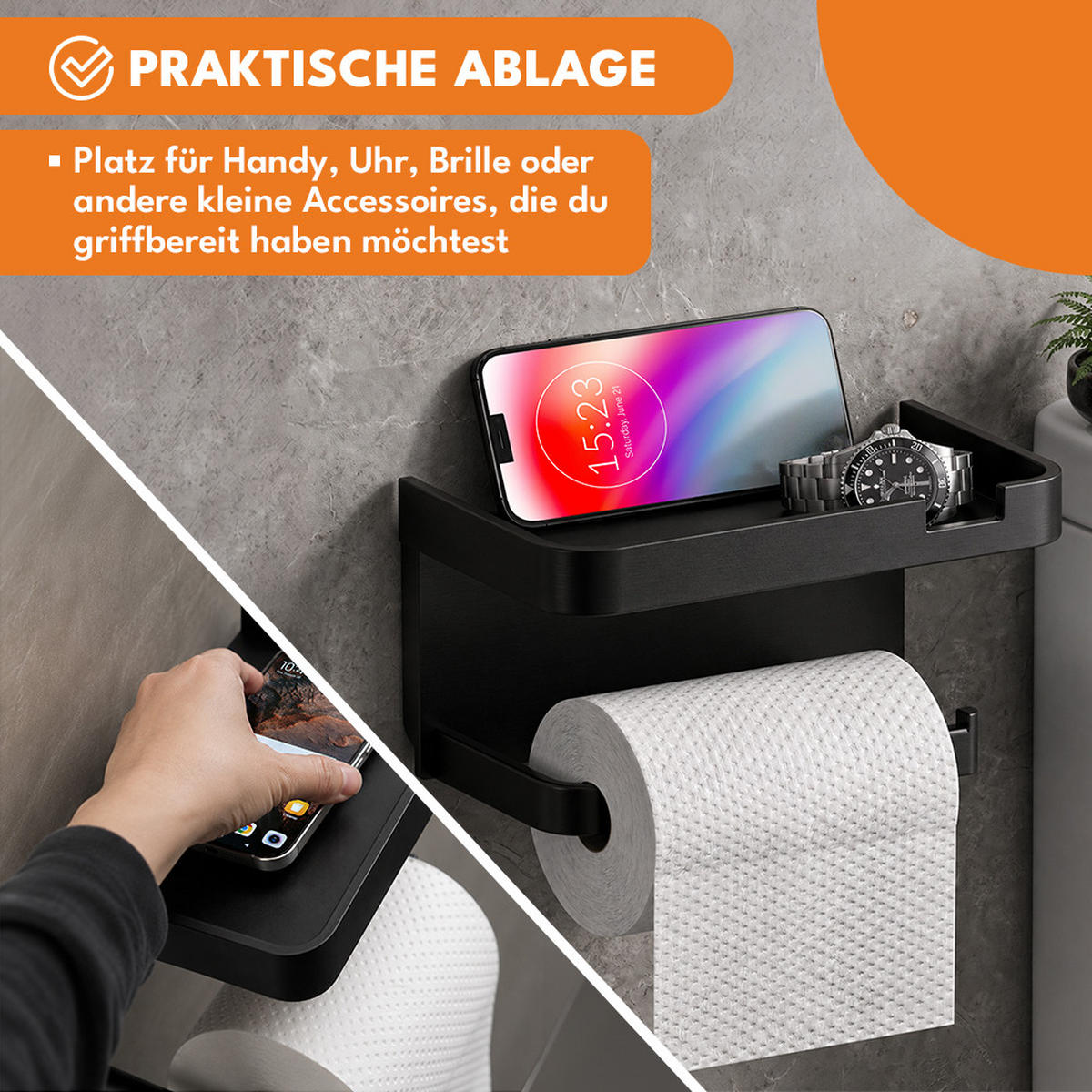 TOILETTENPAPIERHALTER, Schwarz - Schwarz, Metall (5/8/10cm) - KRUMAD