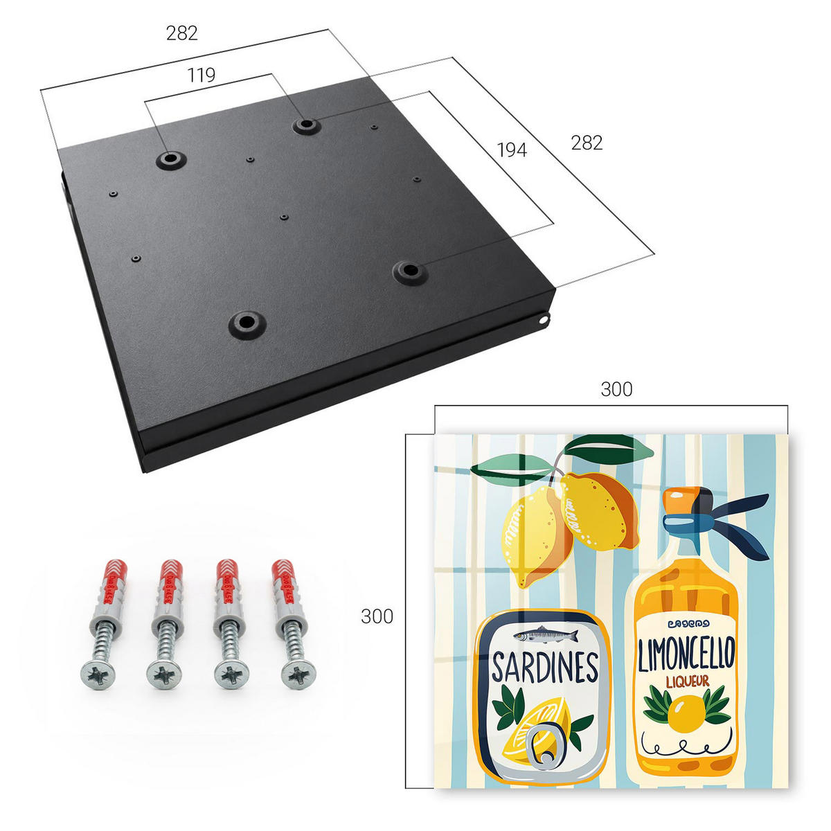 SCHLÜSSELBOX Schwarz 30x30 cm- Türöffnung nach rechts - Italienische Motive - Gelb, Metall (30/30/5cm) - TULUP