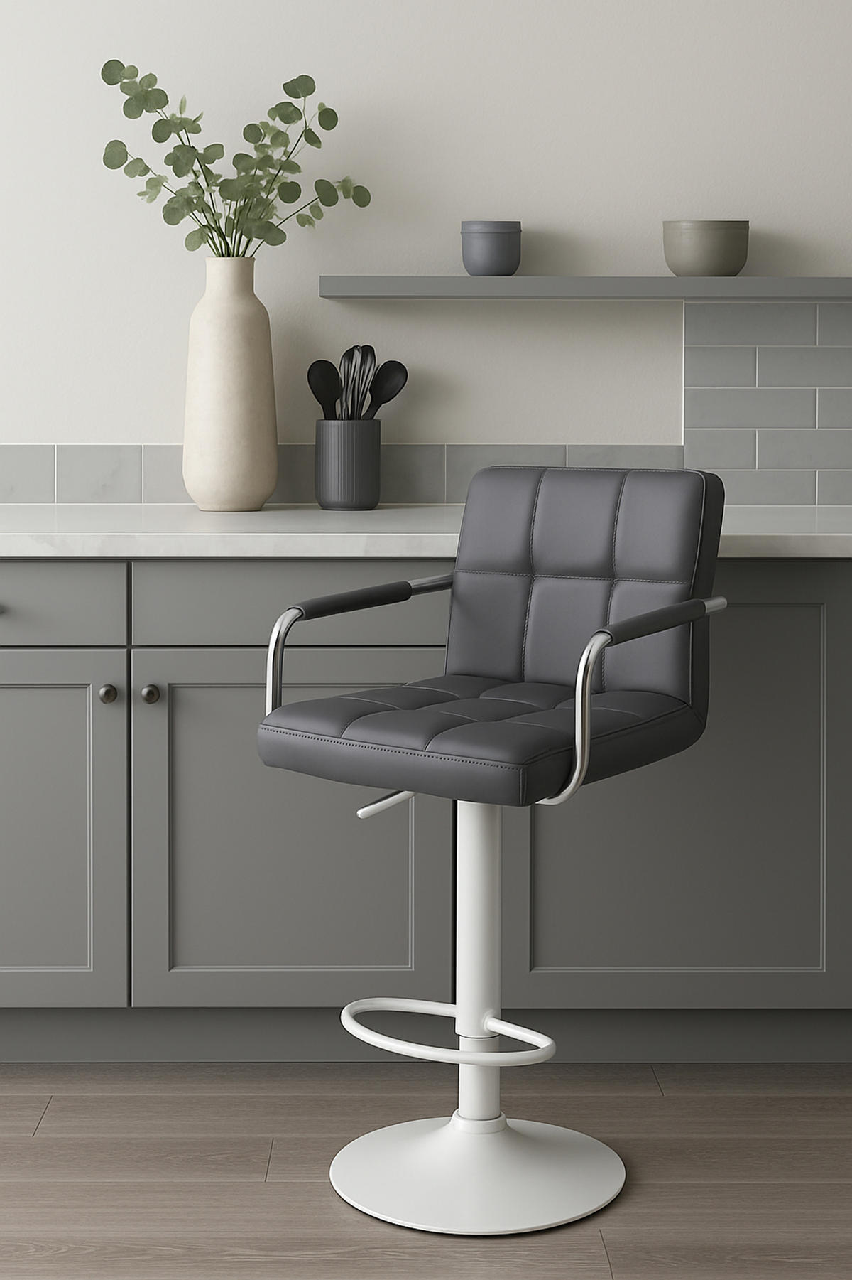 BARHOCKER 2er Set Luca weiß grau - Weiß/Grau, Kunststoff/Metall (54/112/46cm) - TPFLiving