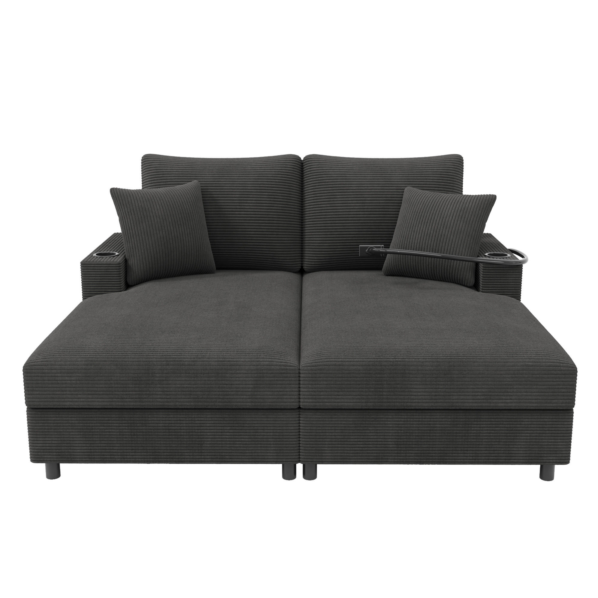 SCHLAFSOFA 163/140/82 cm in Grau – mit USB-Anschluss und Cordbezug - Grau, Textil (140/82/163cm) - BEAOK