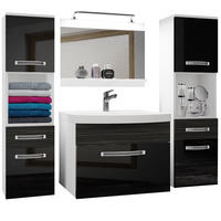 BADMÖBEL Badezimmer Schwarz Ebenholz Royal Glänzend Matt - Schwarz Hochglanz, Holz (140/113/40cm) - B BELINI GROUP