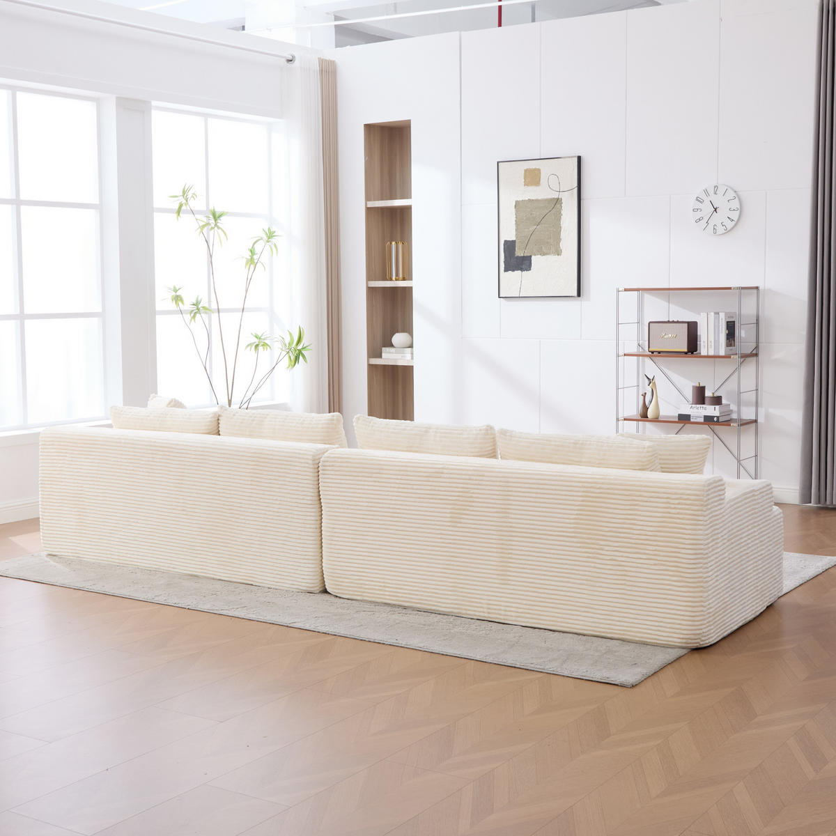 SOFAELEMENT 334/99/74.5 cm Beige Chenille mit 30D hochelastischem Schaumstoff und rutschfestem Bode - Beige, Textil (99/74.5/344cm) - Oxeza