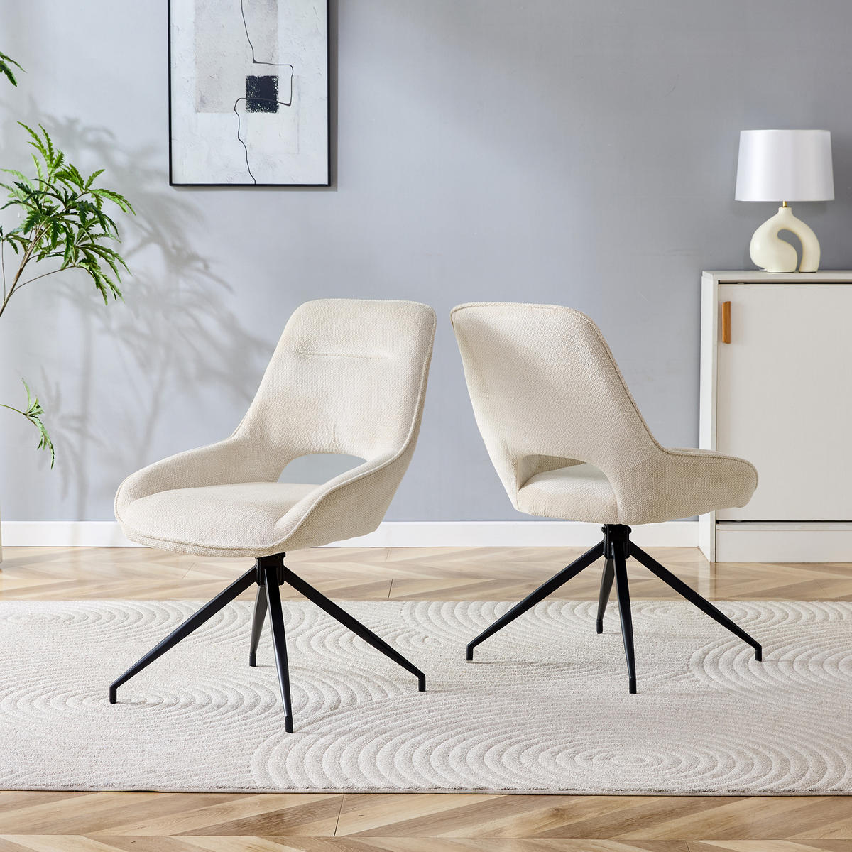 ARMLEHNSTUHL-SET DE-36556 2 Stück mit Stoffbezug und Metallbeinen Weiß - Beige, Metall (50/87/50cm) - ComfortXL