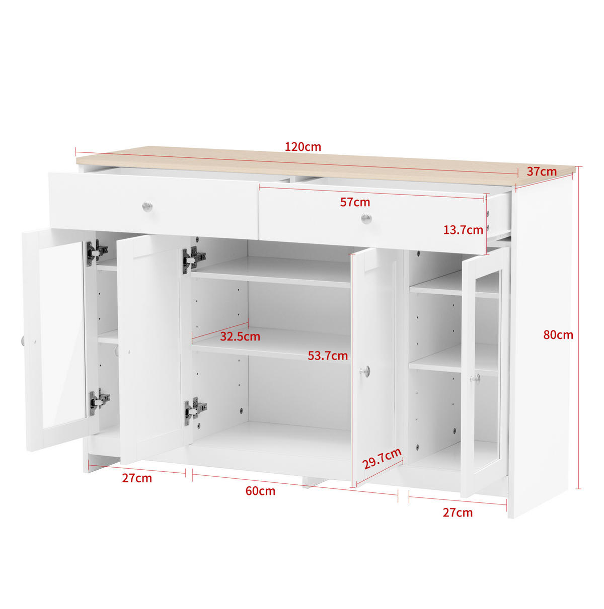 SIDEBOARD 120/80/37 cm Weiß aus MDF im Landhausstil - Weiß, Holzwerkstoff (37/80/120cm) - OKMYHOME