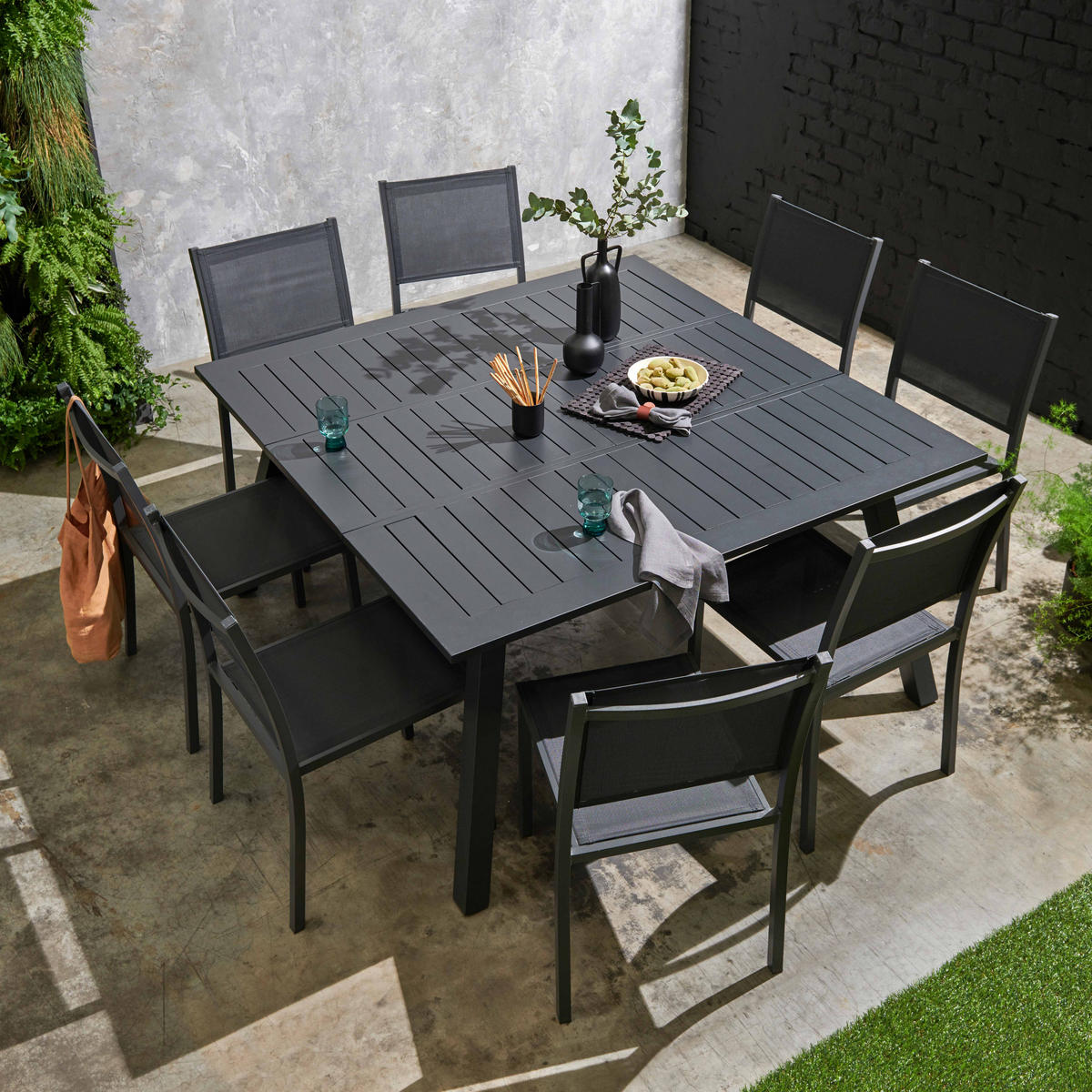 GARTENSET 8-Sitzer, Grau - Grau, Metall - Oviala