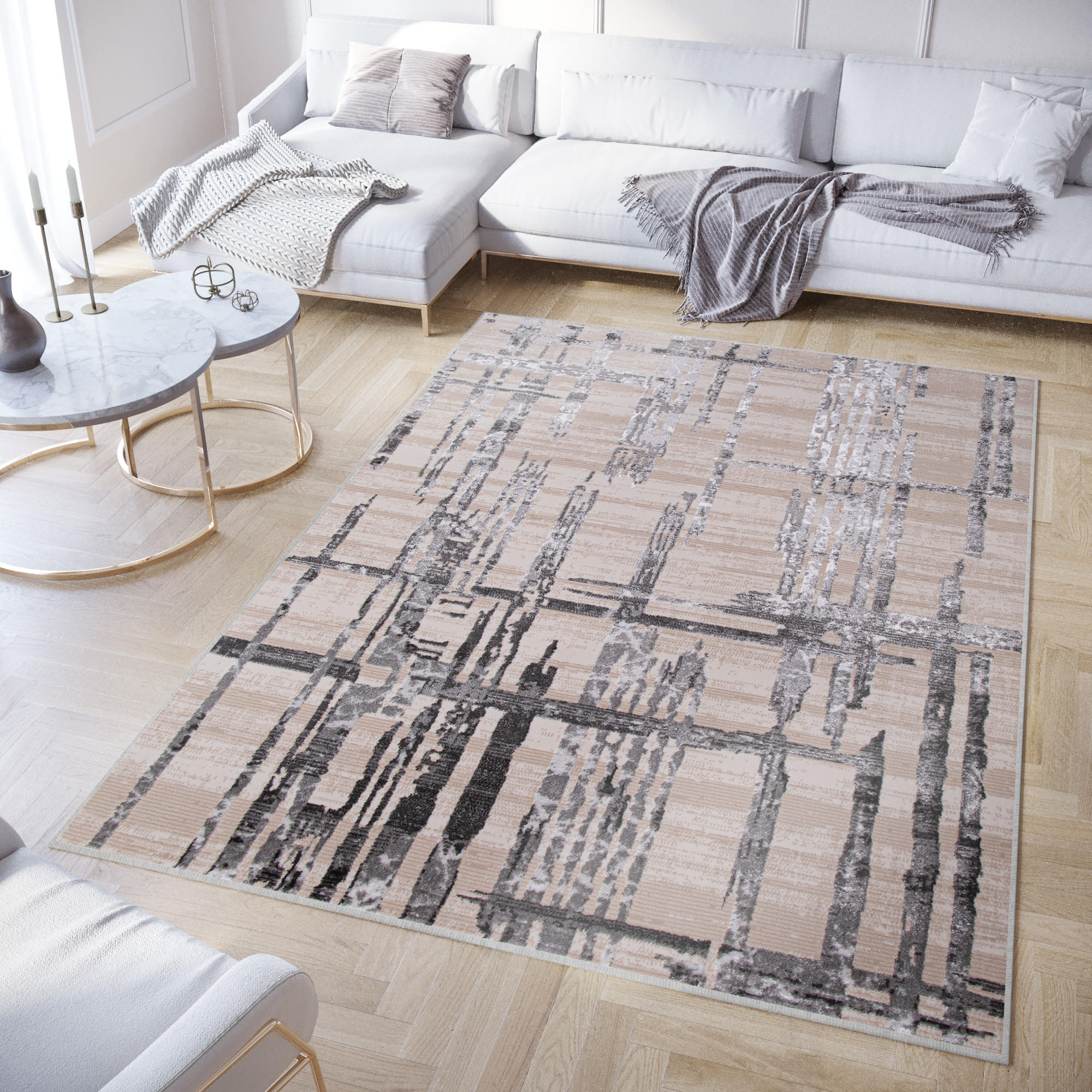 TEPPICH CRYSTAL Creme Grau 200/300 cm - Creme/Grau, Textil (200/300cm) - Tapiso