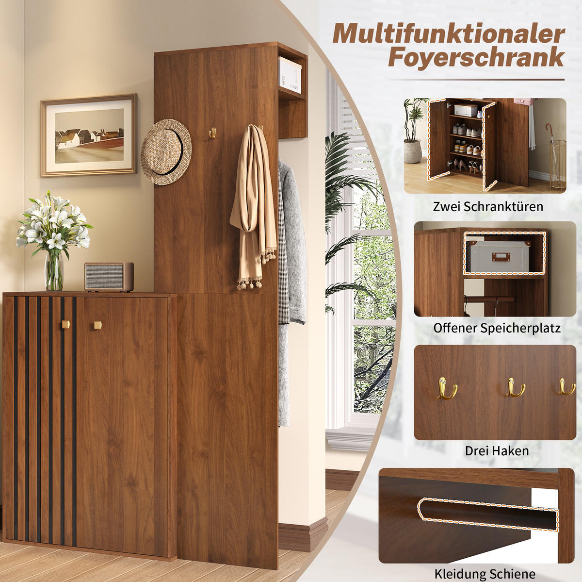 GARDEROBE 115/38,5/191,5 cm Nussbaum aus MDF mit Schuhschrank - Walnussfarben, Holzwerkstoff (115/191.5/38.5cm) - OKWISH