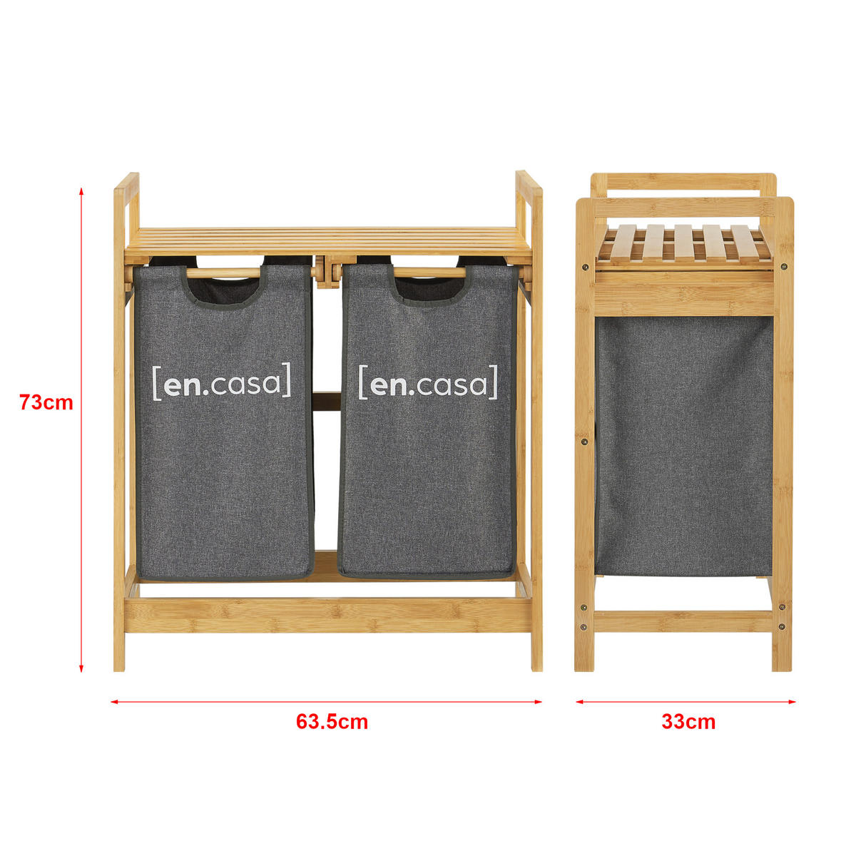 WÄSCHEREGAL Kärkölä - Naturfarben/Grau, Holz/Textil (63.5/73/33cm) - [en.casa]