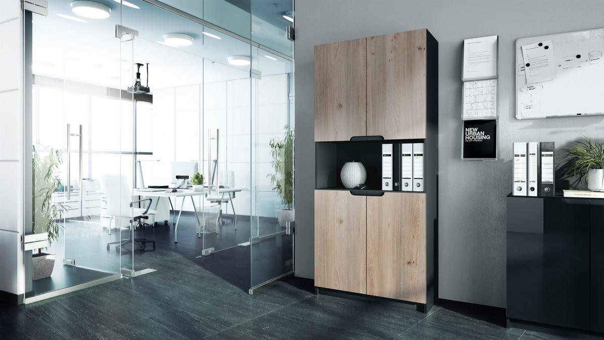 BÜROSCHRANK Logan Fronten in Eiche Nordic - Silbereichenfarben, Holzwerkstoff (82/184/37cm) - Vladon