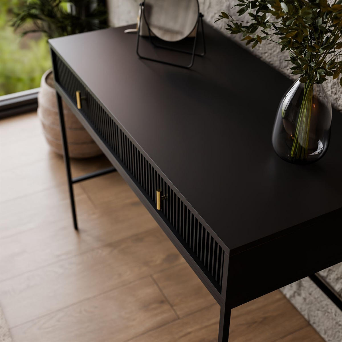 KONSOLE MIDNIGHT mit Schubladen auf Gestell schwarz - Schwarz, Holzwerkstoff (50/104/77cm) - Lookway