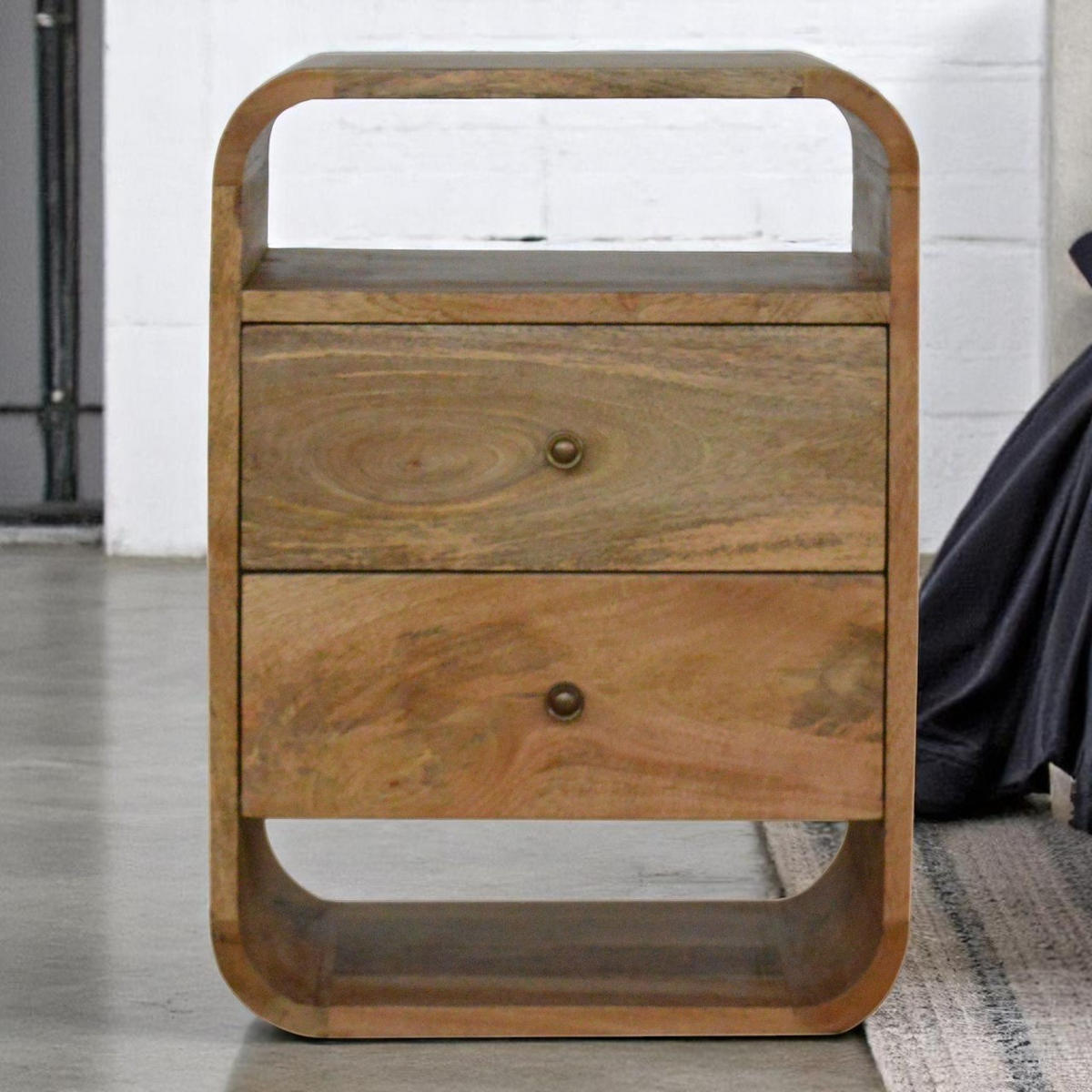 NACHTTISCH London mit 2 Schubladen, Beige - Messingfarben/Braun, Holz/Metall (40/55/35cm) - Artisan Furniture