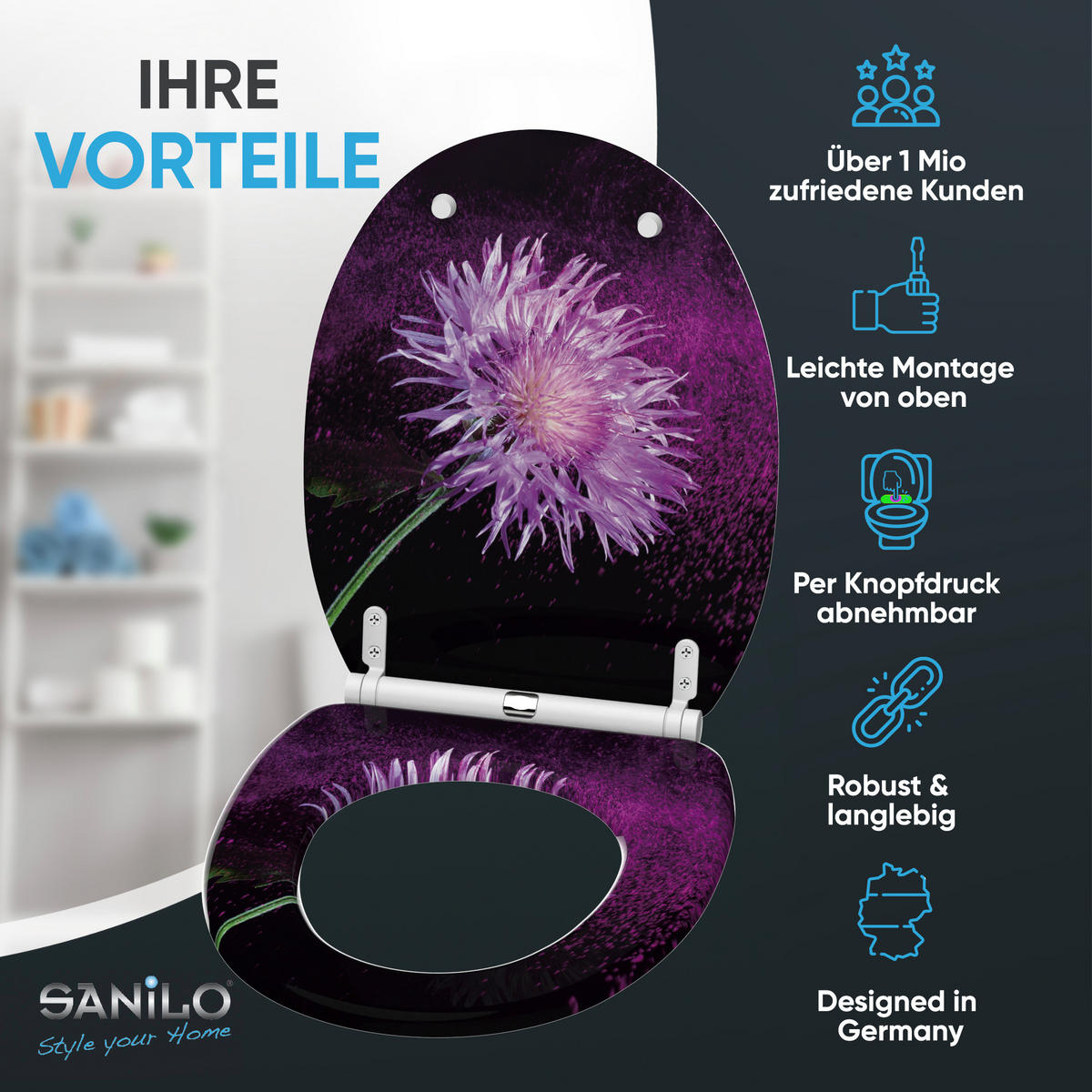 WC-SITZ mit Absenkautomatik & Top Fix Purple Dust - Violett, Holzwerkstoff (37.7/5.5/48cm) - Sanilo