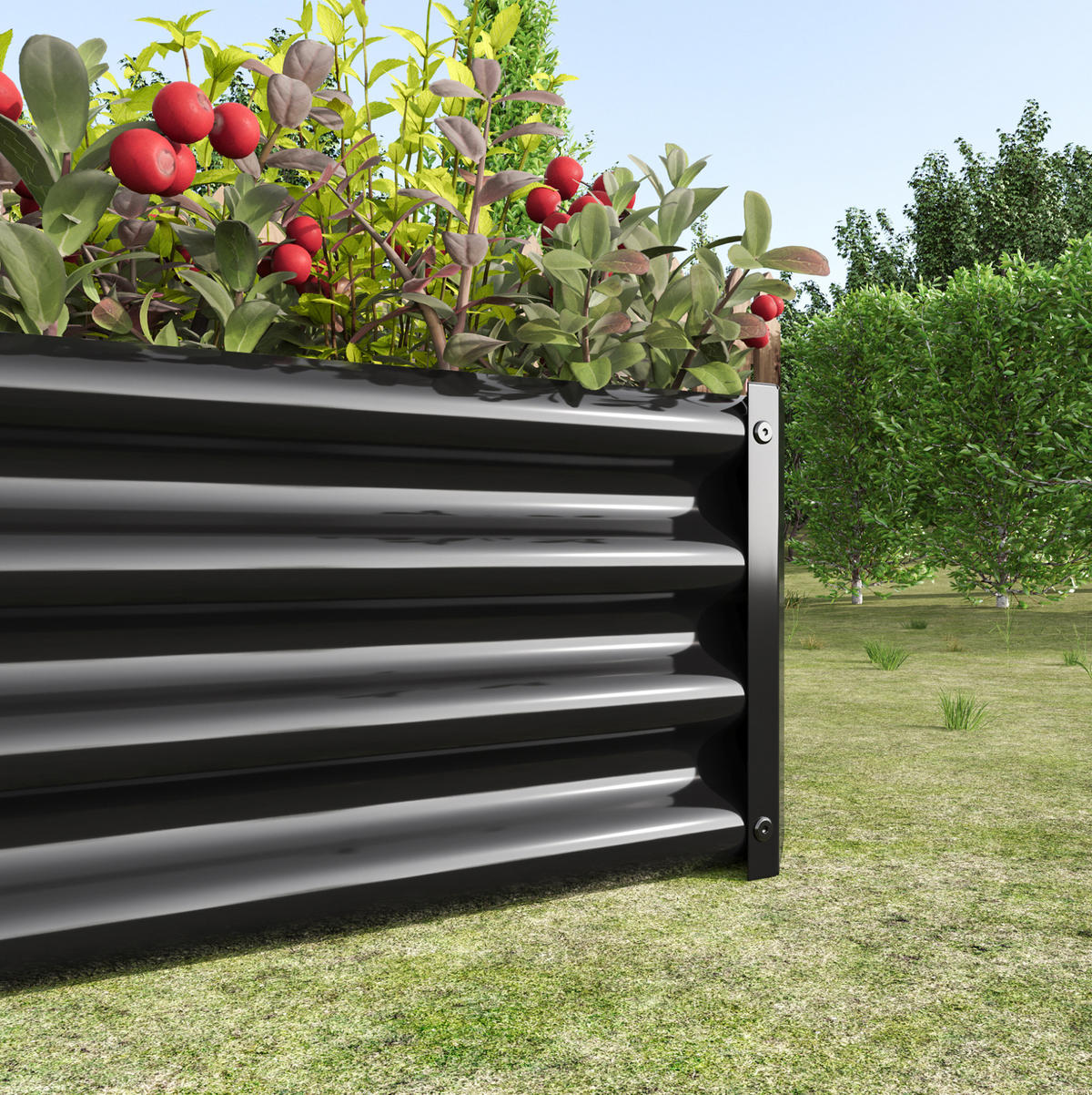BLUMENKASTEN aus Metall 120x60x30 cm in Schwarz mit offener Basis - Schwarz, Metall (60/30/120cm) - Modfu