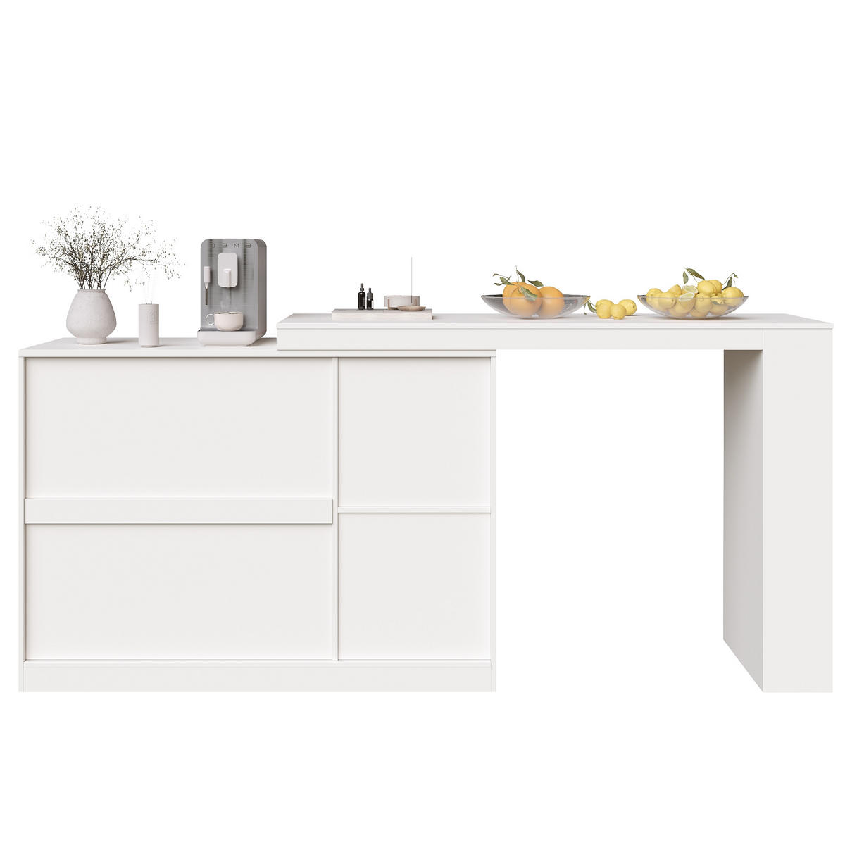 BARSCHRANK 360° drehbar & weiß mit glastüren & flexiblem bartisch - Weiß, Holzwerkstoff (40/120/97cm) - Urban Meuble