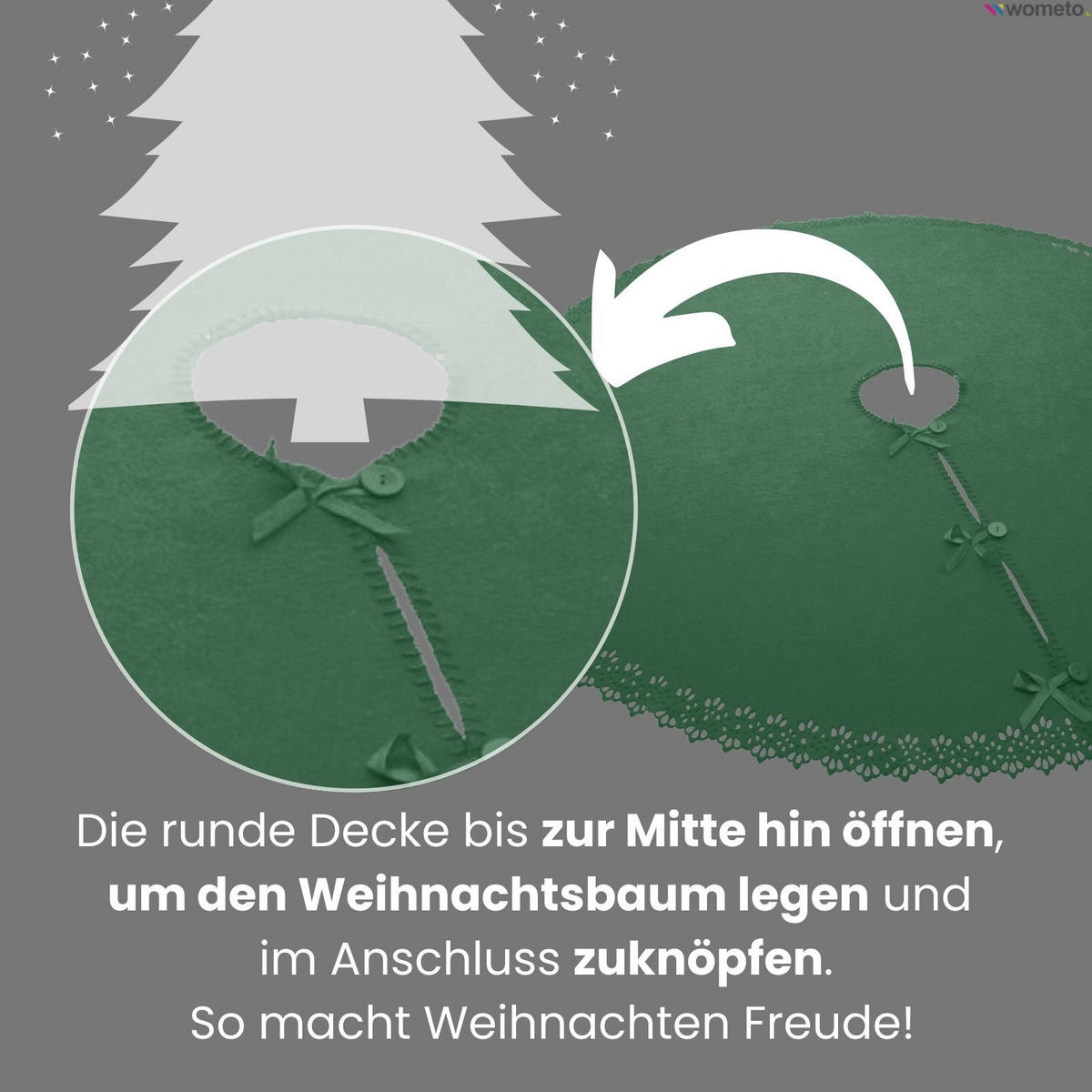 BAUMUNTERLAGE Weihnachtsbaum-Decke dunkelgrün 120 cm rund mit Knöpfen und Satin-Schleifen - Dunkelgrün, Textil (120/120cm) - wometo