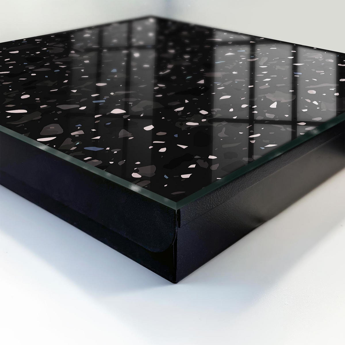 SCHLÜSSELBOX Schwarz 30x30 cm- Türöffnung nach rechts - Schwarzer Terrazzo - Schwarz, Metall (30/30/5cm) - TULUP