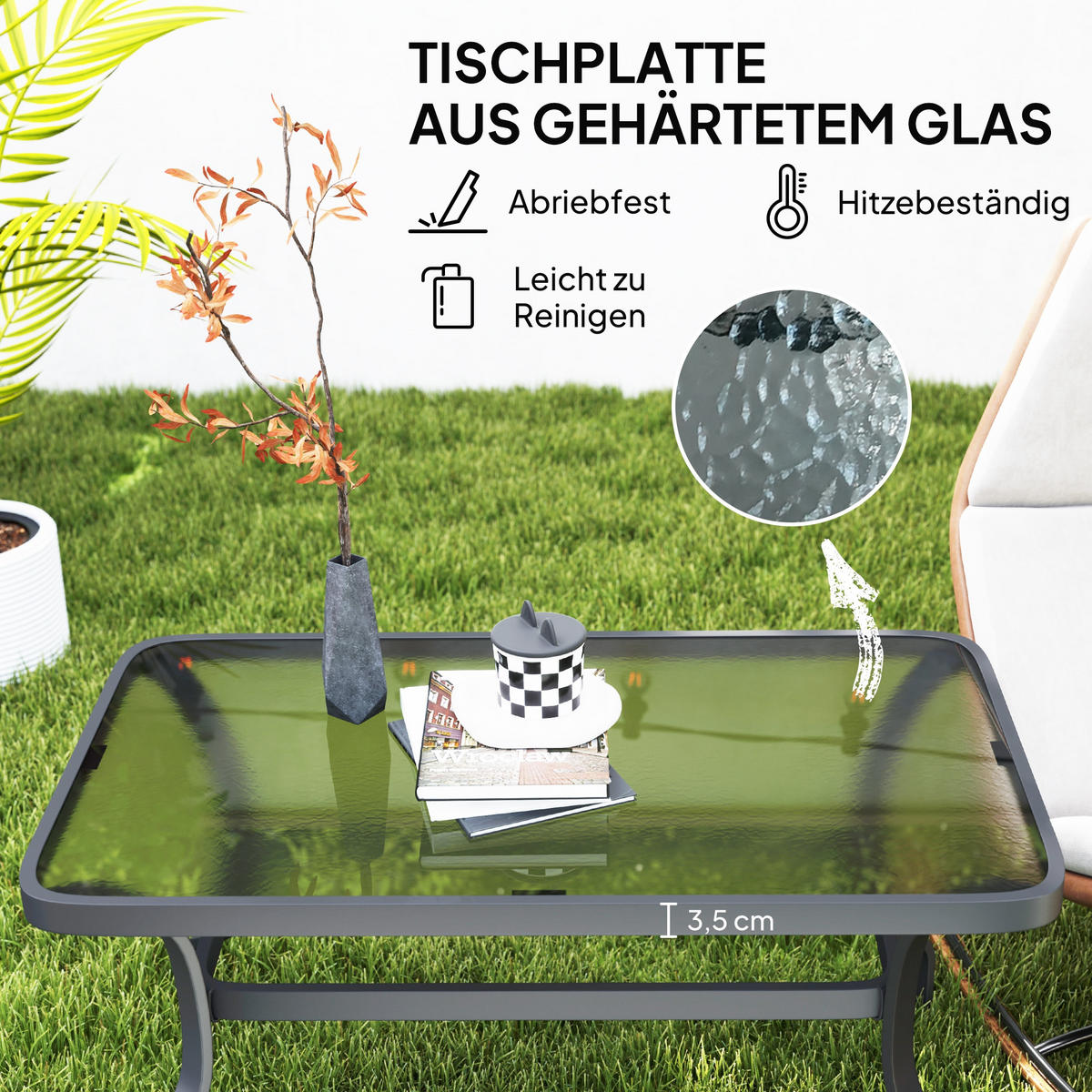 BEISTELLTISCH Hartglas Kaffeetisch Couchtisch mit Wellendesign Balkontisch - Schwarz, Metall (95/55/46cm) - Outsunny