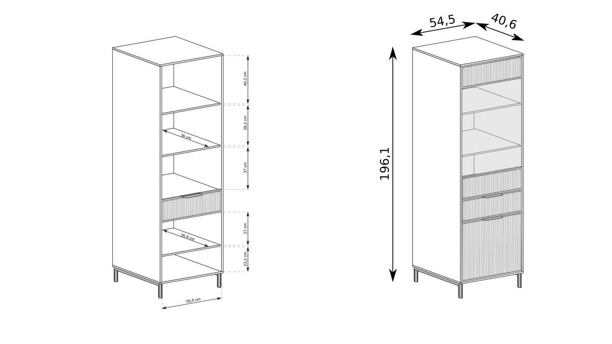 VITRÍNA ZIGO 54,5/195,6/40,6 cm Kašmír - kašmírová, kompozitní dřevo (54.5/195.6/40.6cm) - MASSENO