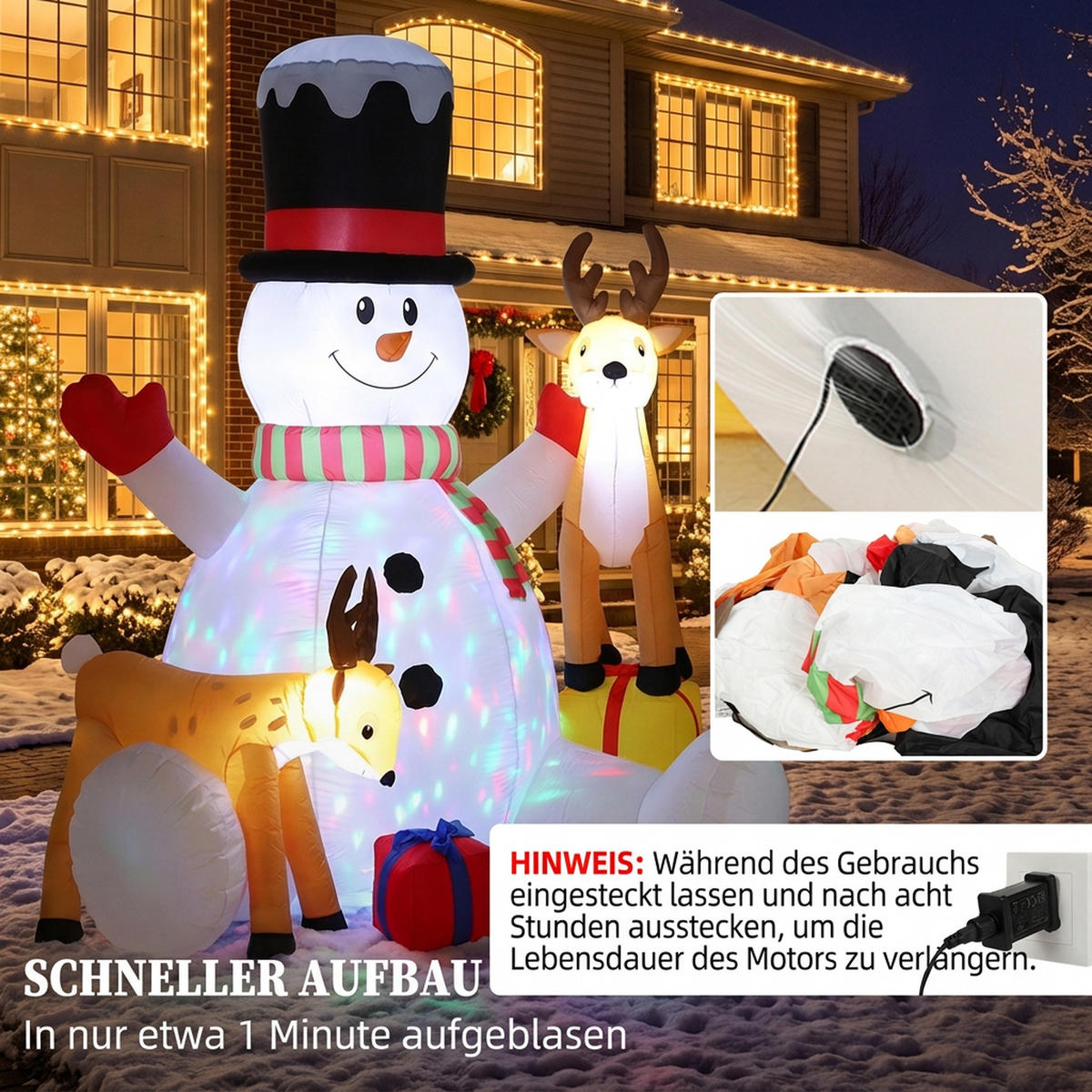 AUFBLASBARE-WEIHNACHTSDEKORATION Polyester Weiß - Weiß, Textil (135/215/180cm) - Outsunny