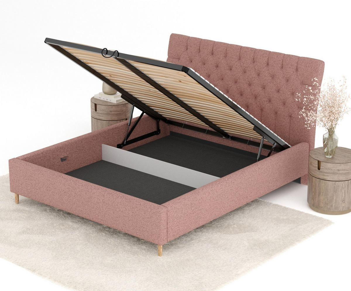 POLSTERBETT Vezzola Rosa 140/200 cm im Webstoff - Pink/Naturfarben, Holz/Holzwerkstoff (140/200cm) - Maison de Reve
