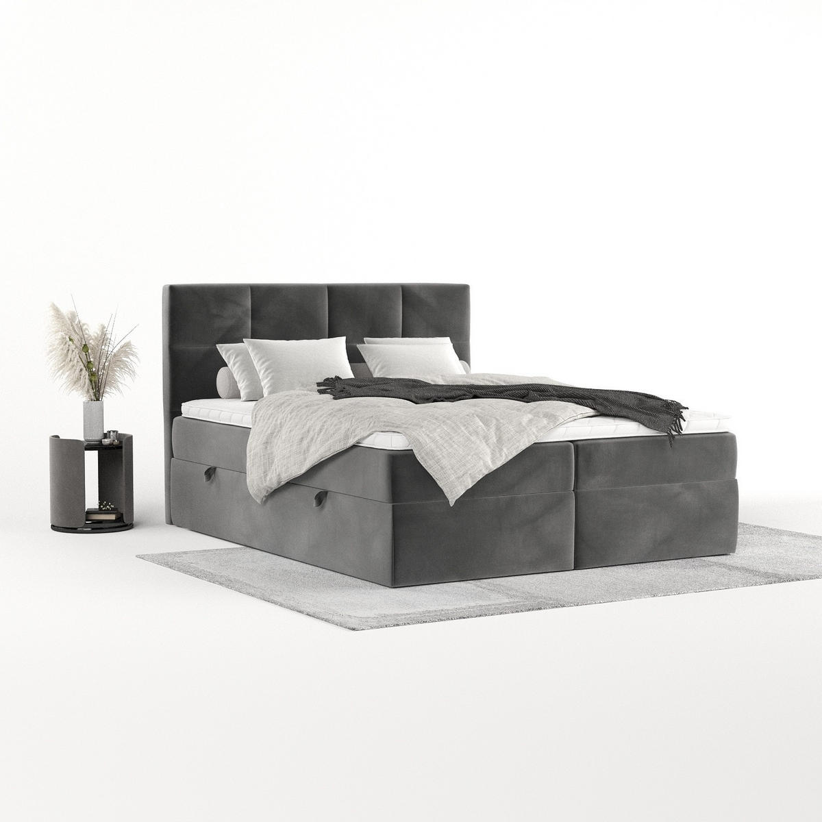 BOXBETT Oris 140/200 cm Grau im Kronos Stoff - Schwarz/Grau, Holz/Holzwerkstoff (140/200cm) - AltaBeds