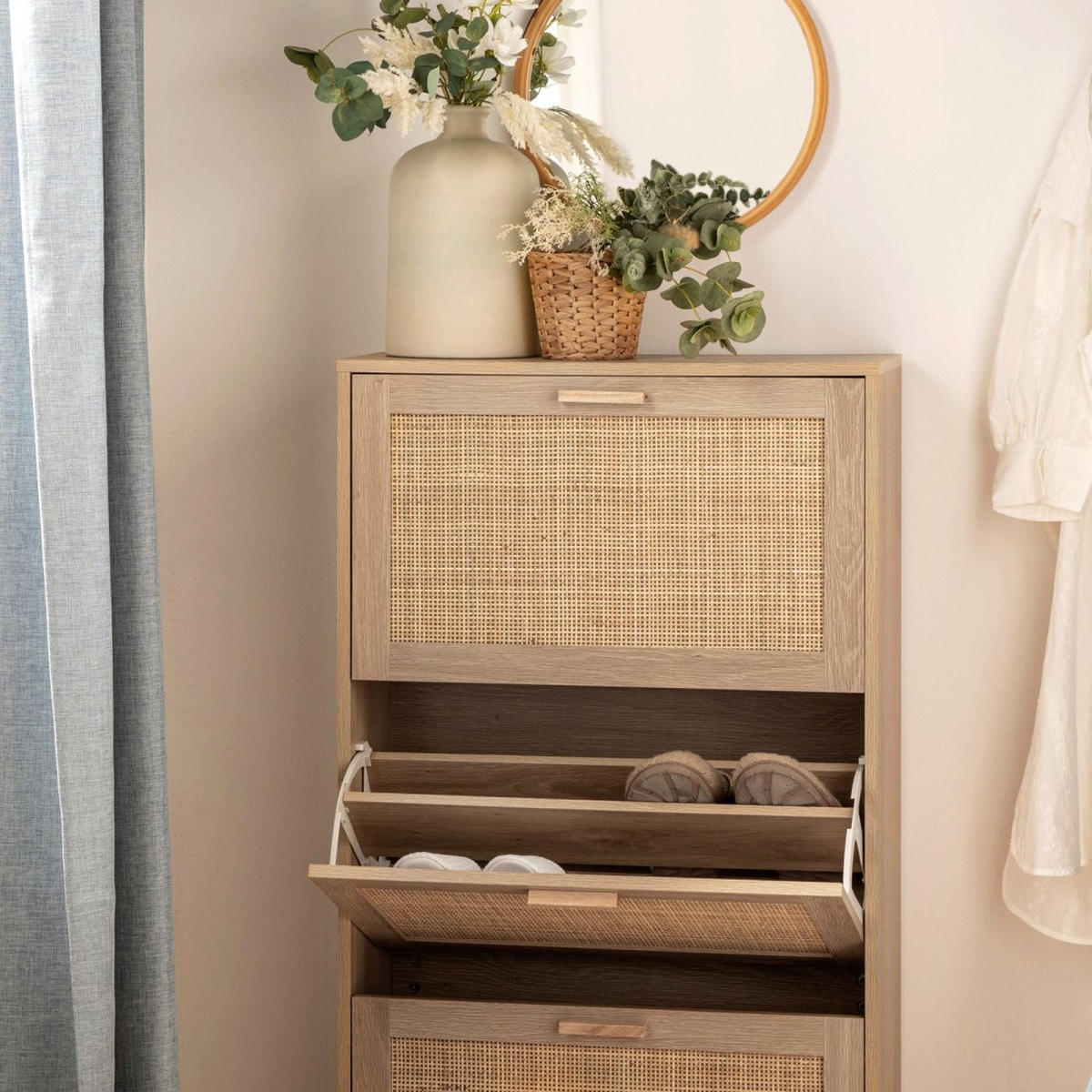 SCHUHSCHRANK SCHMALES Tahiti Natürlich 64 cm x 129 cm - Naturfarben, Holzwerkstoff (64/129/24cm) - Klast Home