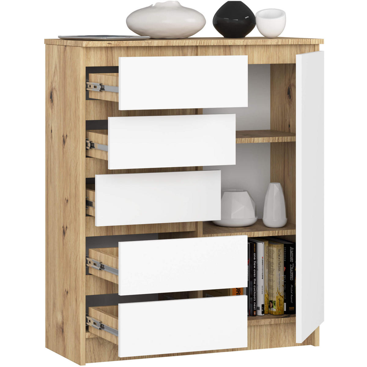 KOMMODE Eiche Artisan, Weiß 97/80/35 - Eiche Artisan/Weiß, Holzwerkstoff (80/97/35cm) - RAUMHIRSCH FURNITURE