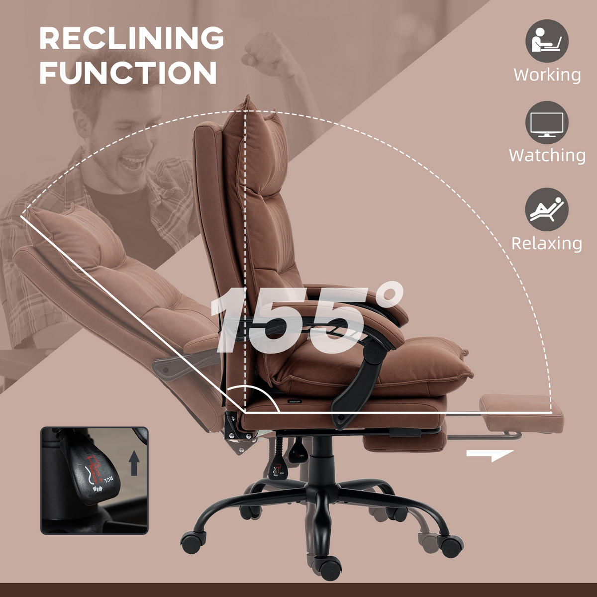 MASSAGE-BÜROSTUHL, Mikrofaser, Braun - Braun, Kunststoff (74/121.5/66cm) - Vinsetto
