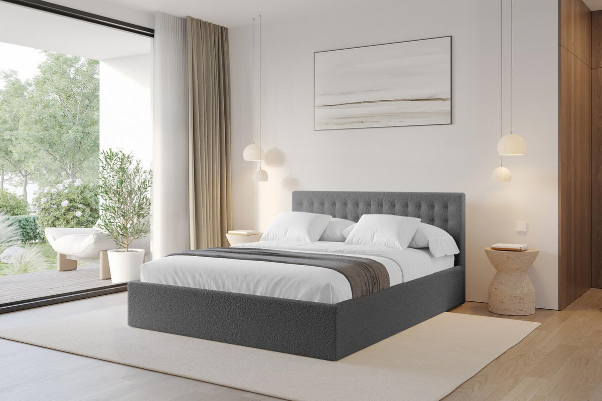 POLSTERBETT mit Bettkasten und Lattenrost, Boxbett ohne Matratze - PARI 180x200 Grau - Schieferfarben, Holzwerkstoff/Textil (180/200cm) - ALTDECOR