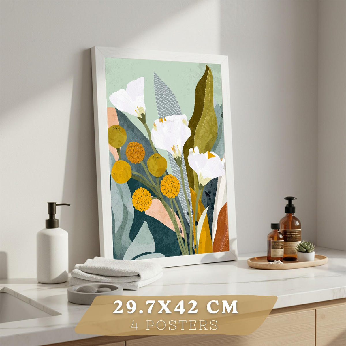 PLAKÁT Sada 4 Flores Bezrámové A3 - čirá, papír (42/29.7/3cm) - Nacnic