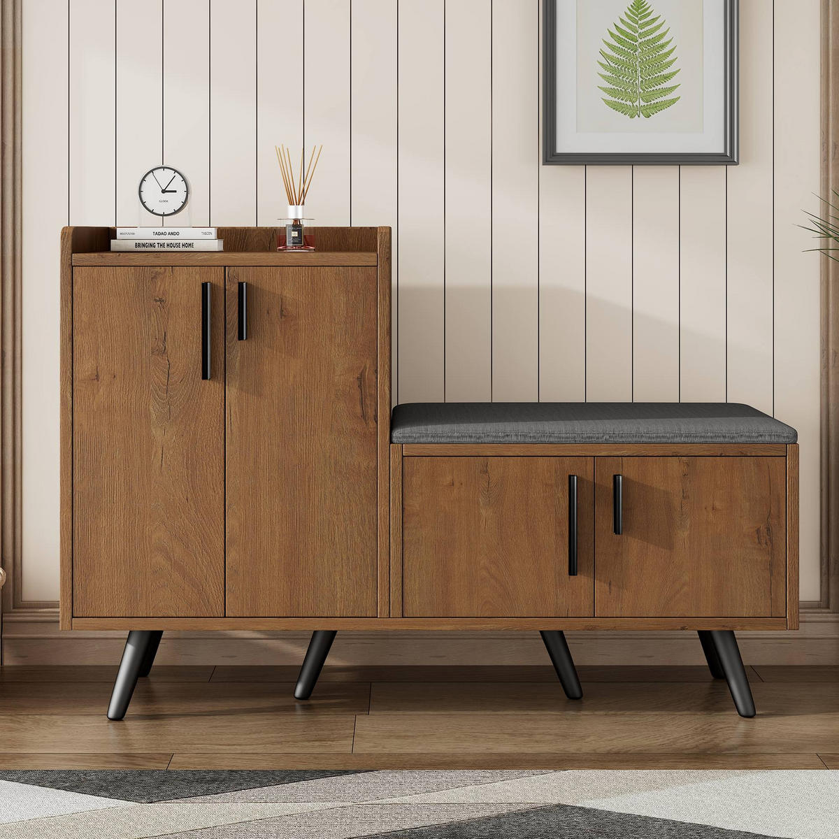 SCHUHSCHRANK aus Spanplatte 120x34x82cm in Natur mit Sitzpolster - Naturfarben, Holzwerkstoff (120/82/34cm) - Modfu