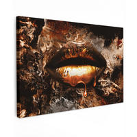 LEINWANDBILD Gold - Lippen - Kunst - Gold - Luxus - Abstrakt Wohnzimmer Groß 120x80 cm - Kupferfarben, Textil (120/80cm) - MuchoWow