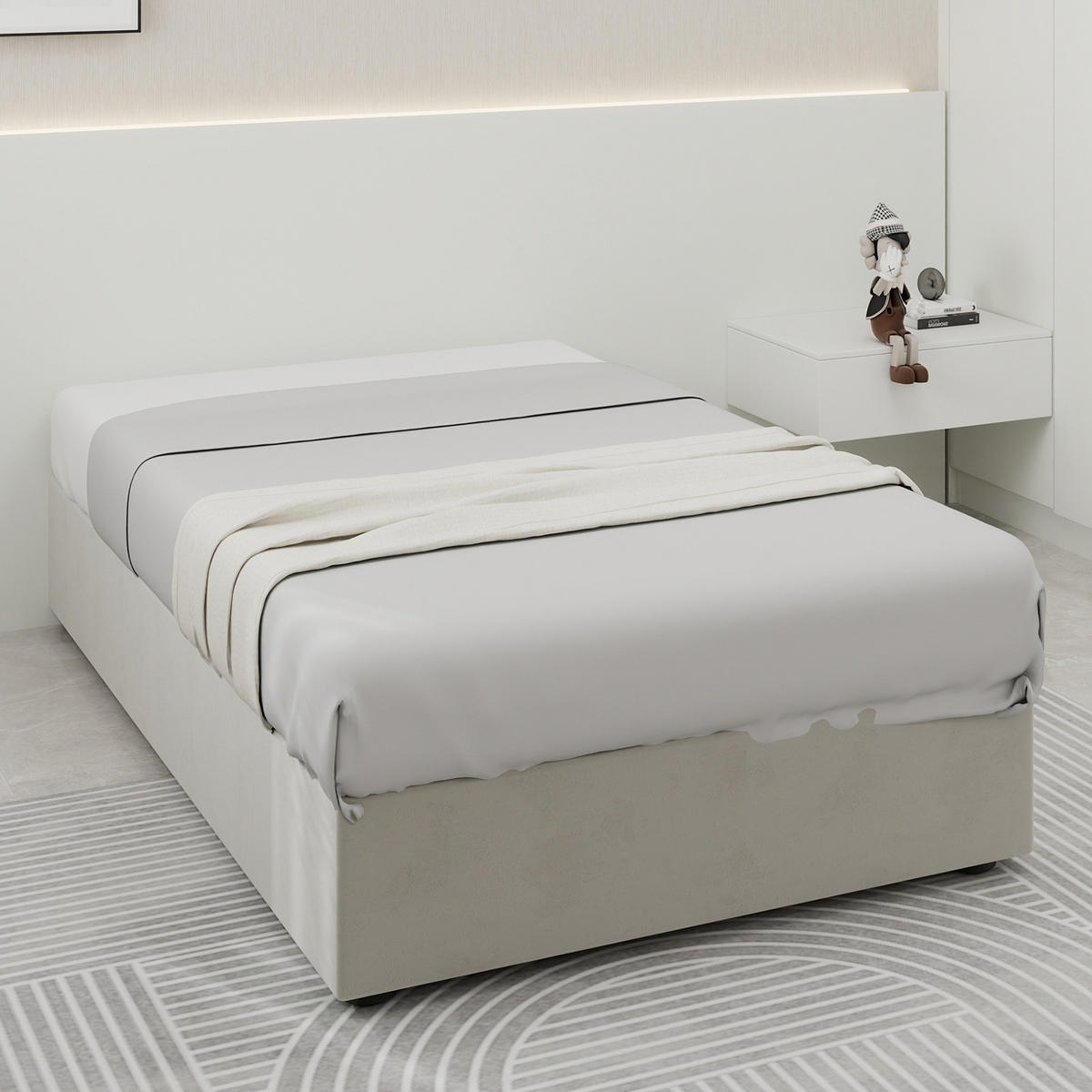 KINDERBETT 90/200 cm in Beige Stoff mit Bettkasten - Beige, Holzwerkstoff/Textil (90/200cm) - WISHDOR