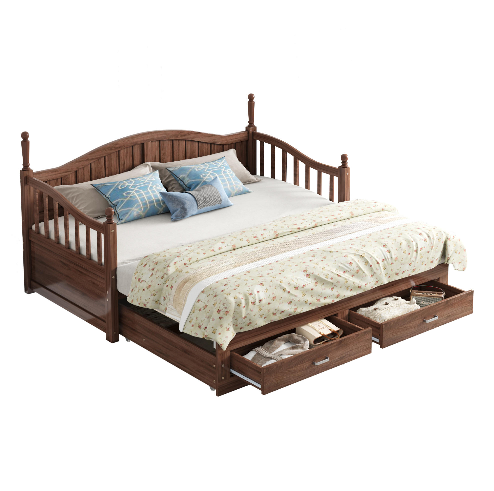 SCHLAFSOFA 90/190 cm ausziehbar auf 180/190 cm mit 2 Schubladen und Lattenrost, Nussbaum - Naturfarben, Holzwerkstoff (97/95/197cm) - Redom